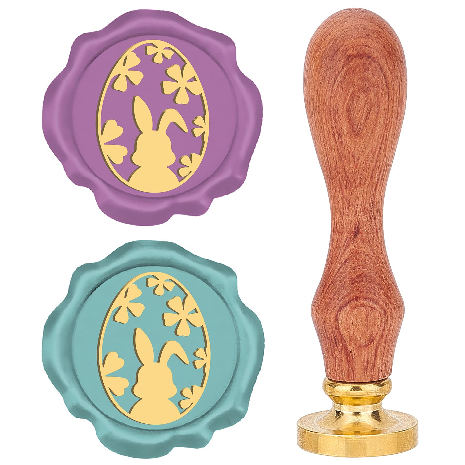 CRASPIRE Easter Egg with Rabbit Wax Seal Stamp 25mm Flower Sealing Wax Stamps Retro Rosewood Handle Removable Brass Head for Easter Party Wedding Invitations Christmas Thanksgiving Gift Packing