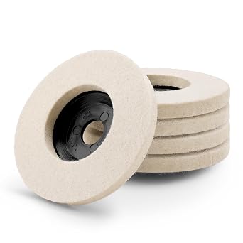 4 Inch Premium Wool Felt Polishing Wheel Discs, for 5/8 Angle Grinder, Very-Fine Buffing Wheel for Metal Wood Auto Body Work, 5 Pack