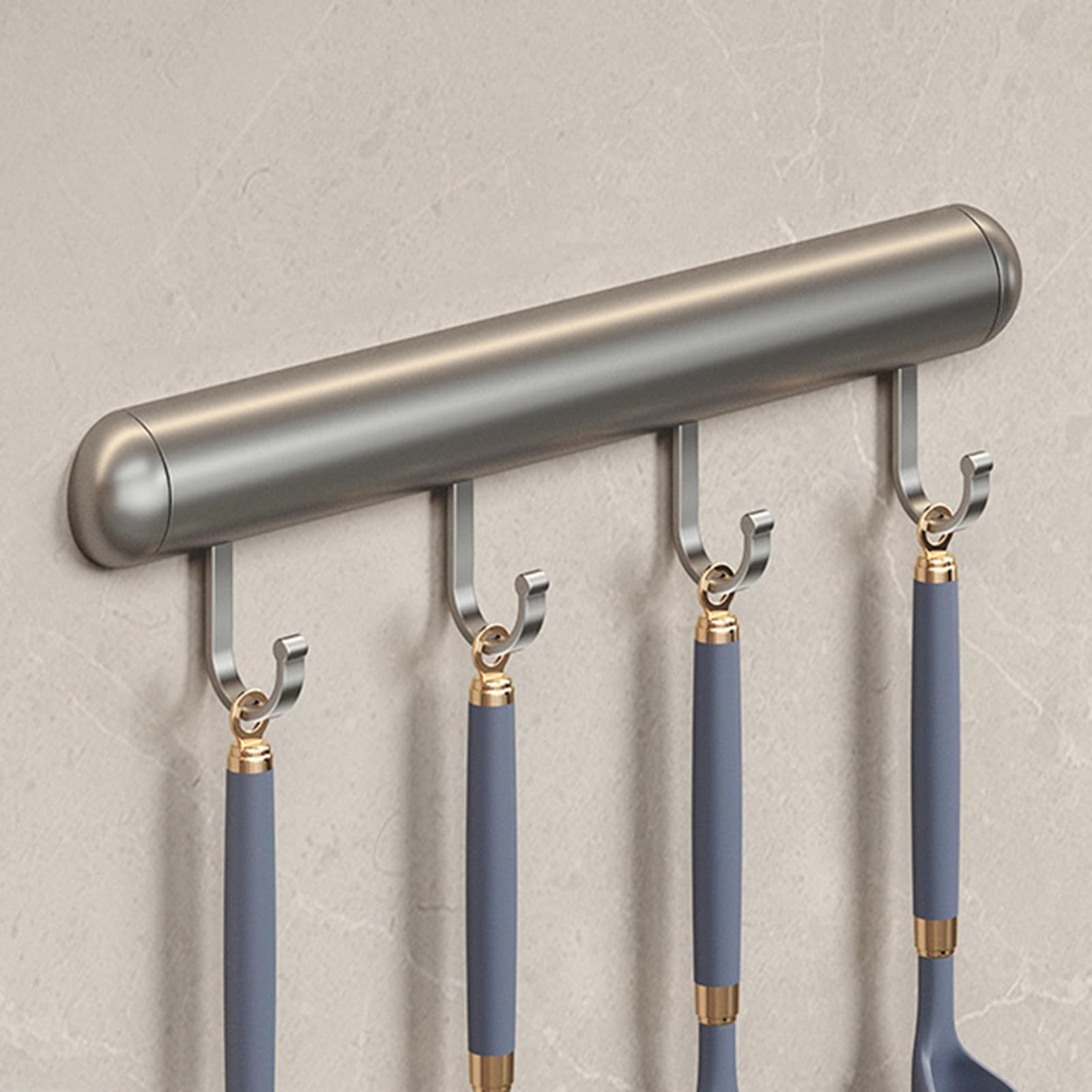 Peakjune Kitchen Utensil Hook Holder,Wall Mounted Kitchen Utensil Rack,Self Adhesive Utensils Hanging Rail,Sturdy And Rust-Proof,Suitable For Restaurant And Bathroom