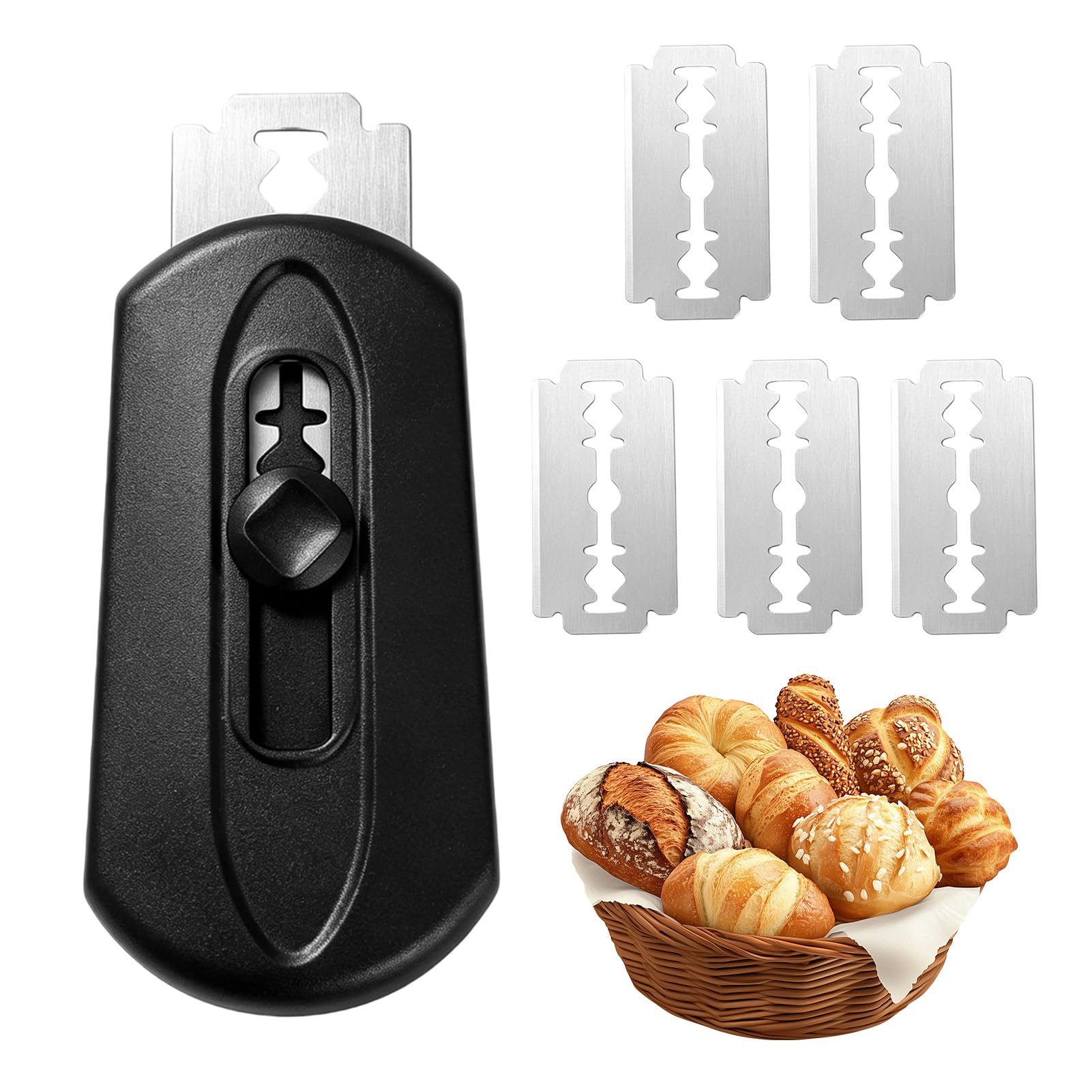 Magnetic Bread Lame Sourdough Scoring Tool with 5 Stainless Steel Replacement Parts, Black Dough Scoring Accessory for Baking, Home Bakery Dough Shaping & Trimming Gadgets