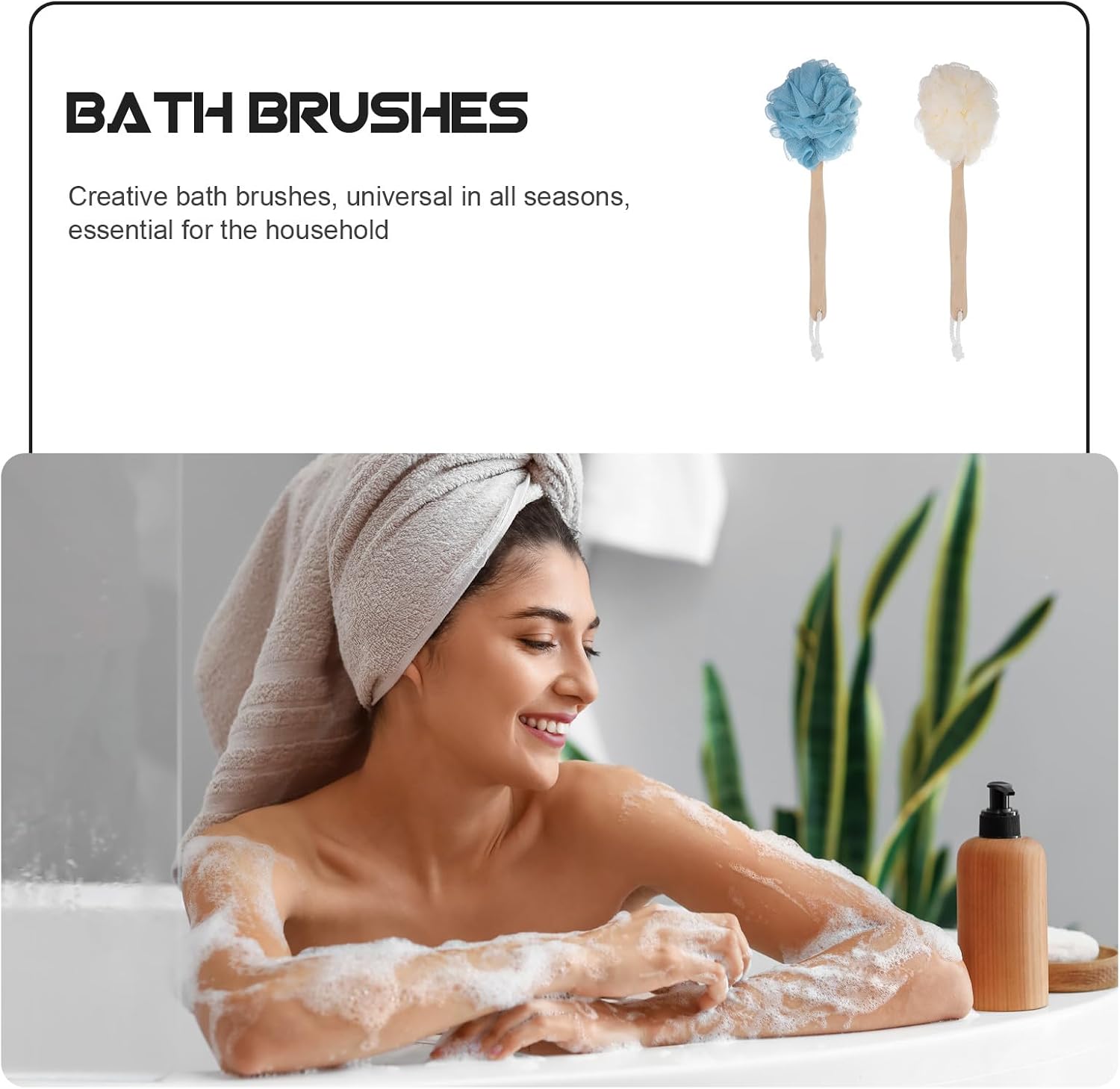 TEHAUX 2Pcs Long Handle Bathing Flowers Brush Back Scrubber Exfoliating Shower Body Brush for Showering and Bathing
