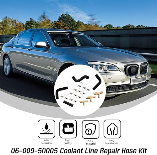 Miniatura 7 de 06-009-50005 Kit de manguera de reparación de línea de refrigerante (4 mangueras 13 abrazaderas 3 accesorios en T de latón) compatible con motor BMW