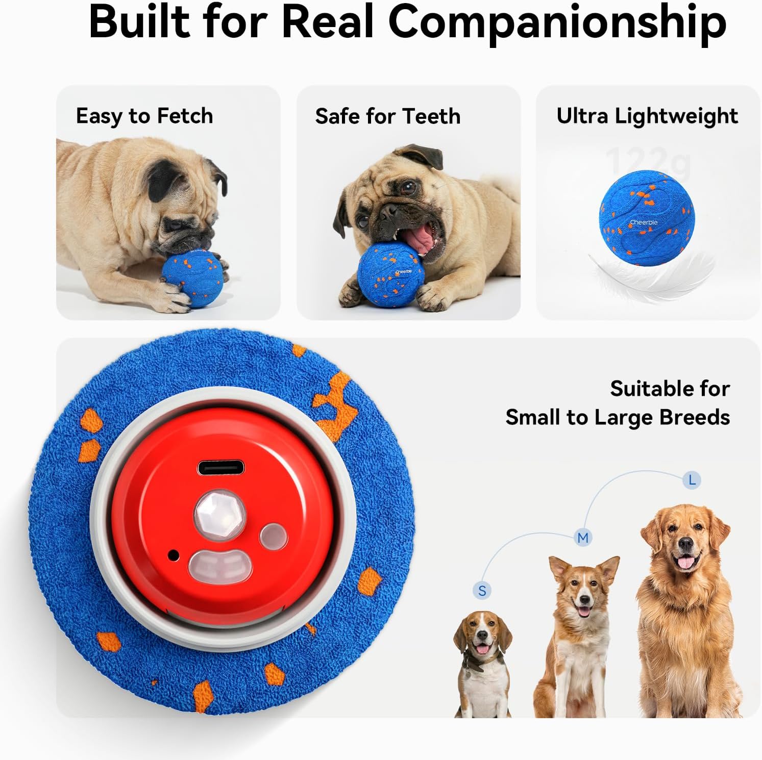 Cheerble Smart Interactive Dog Toy, Wicked Ball AIR Neo, Heartbeat Puppy Toy Automatic Moving, Bouncing, and Rotating, ETPU Material, IPX7 Waterproof Rating, Active Rolling Ball for Medium & Large Dog