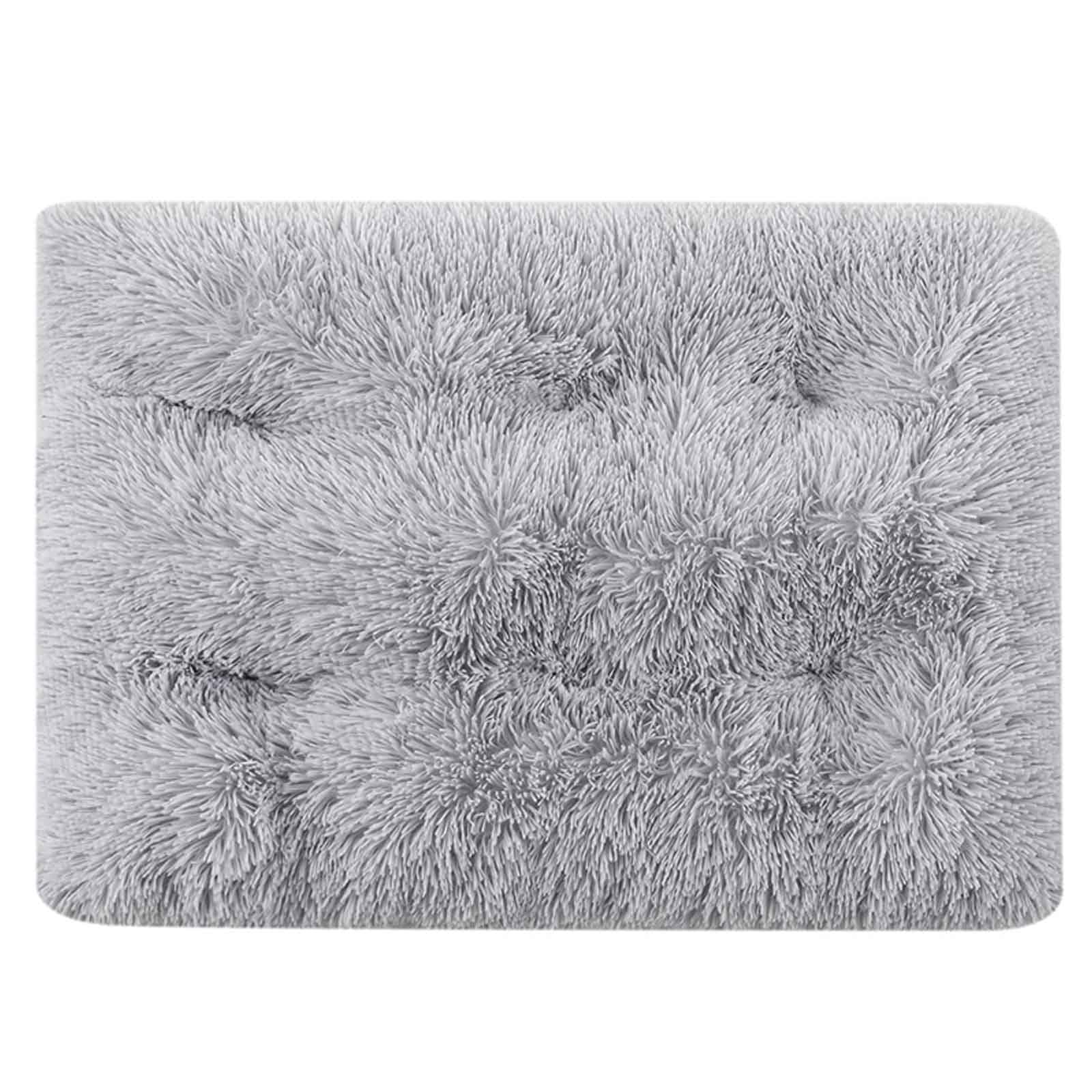 PJDDP Dog Crate Bed, Fluffy Dog Crate Mattress Washable, Calming Fluffy Anti Anxiety Dog Beds, Deluxe Plush Dog Mat with Anti-Slip Bottom for Large Medium Small Dogs,light gray,M