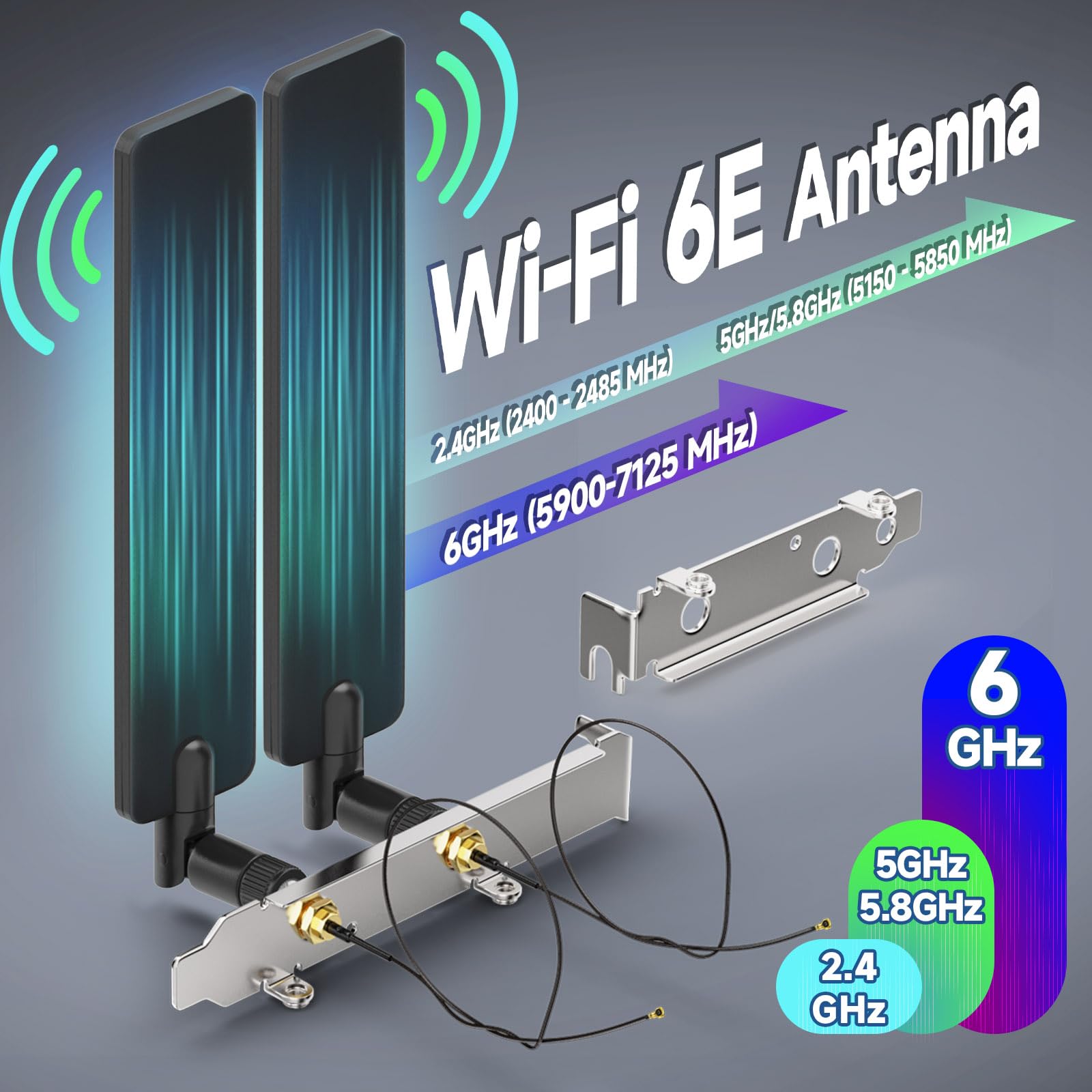 Bingfu Tri-Band WiFi 2.4GHz 5GHz 6E Wifi6 Antenna & 8inch U.FL IPX IPEX to RP-SMA Cable with PCI Slot Bracket for M.2 NGFF Intel Wireless Network Card WiFi Adapter