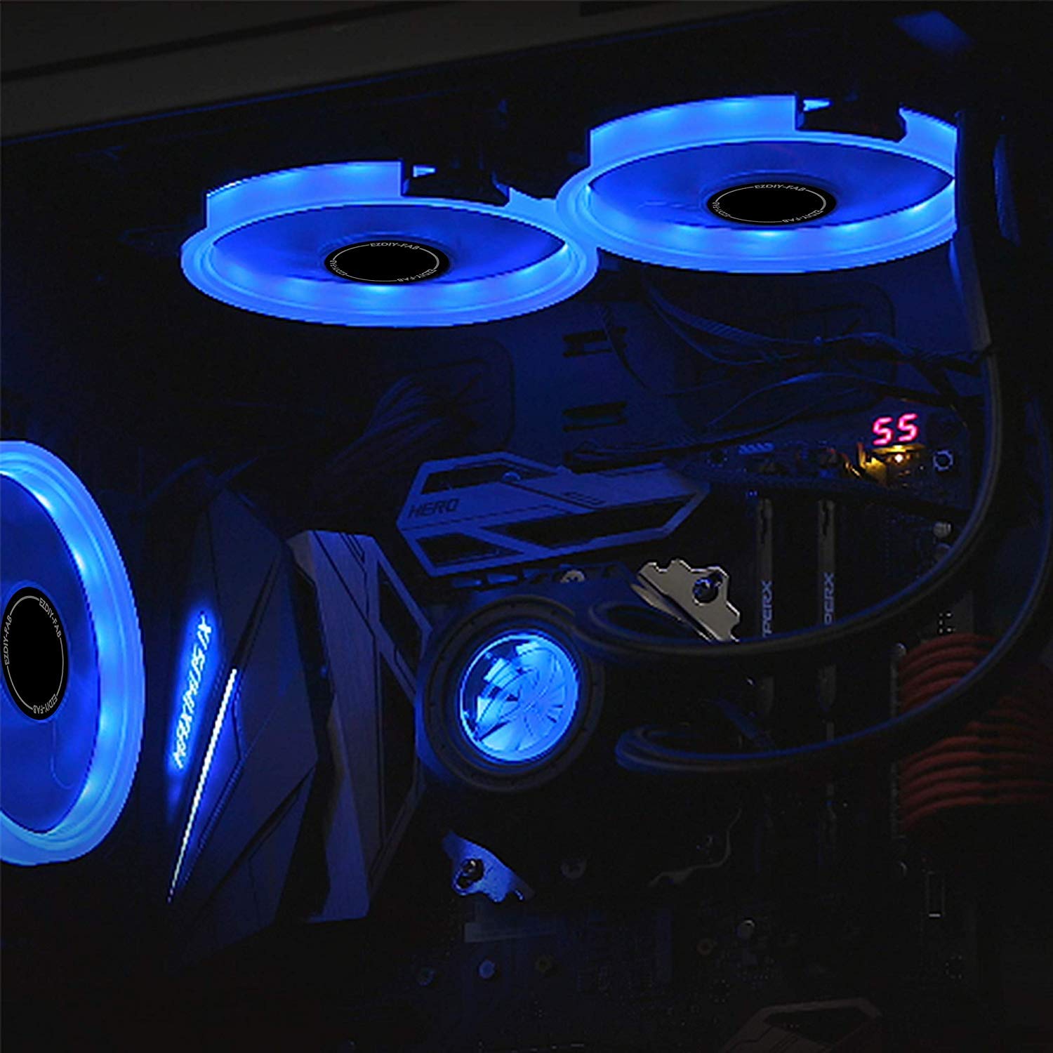 Amazon | EZDIY-FAB 120mm PWM青色PCケースファン LEDリングファン 