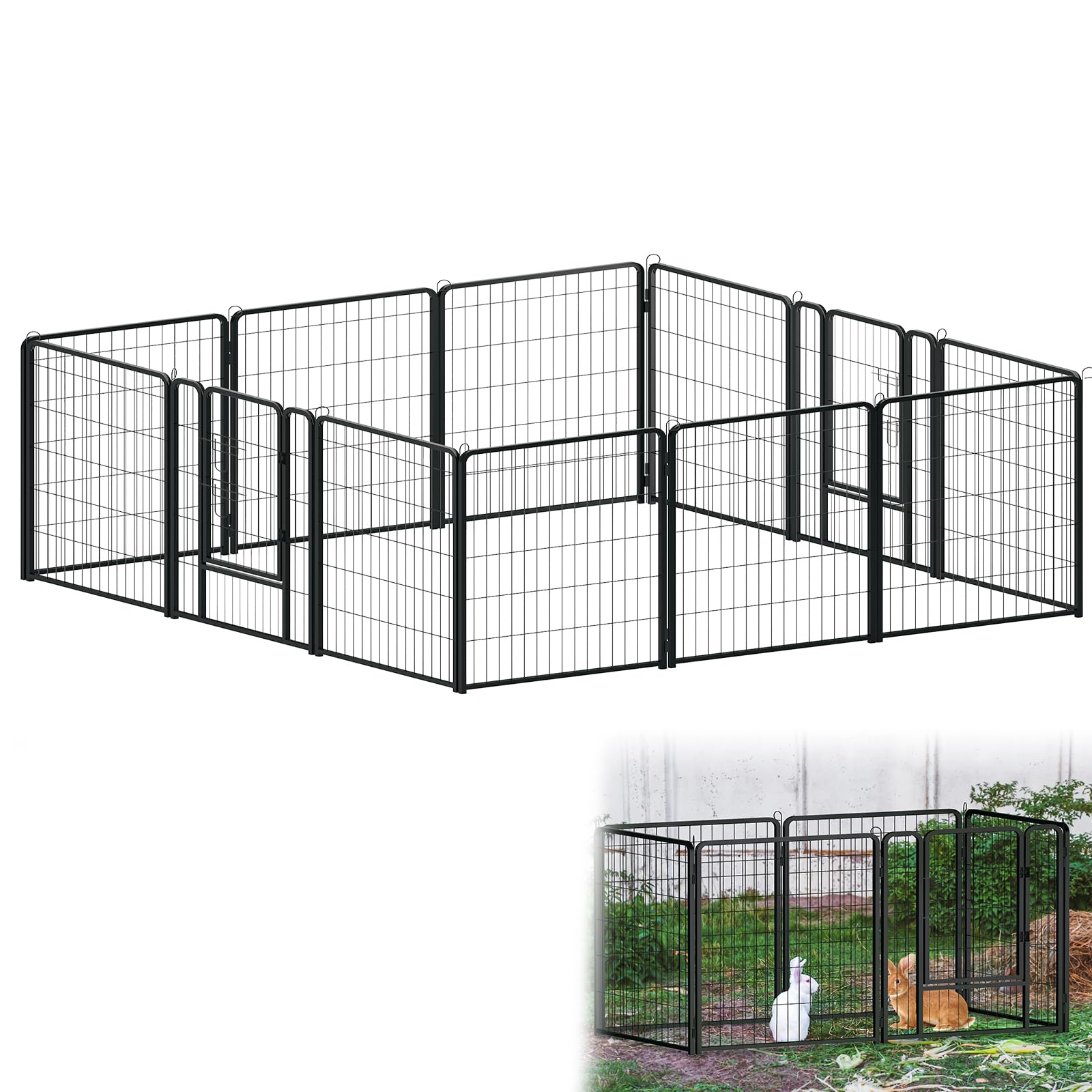 Froadp 12-TLG Welpenauslauf Hundezaun mit Tür Welpenlaufstall 80 x 80 cm Laufgitter Tierlaufstall Freigehege Gehege Welpenzaun Hundeauslauf Freilaufgehege Zaun Laufstall für Hund
