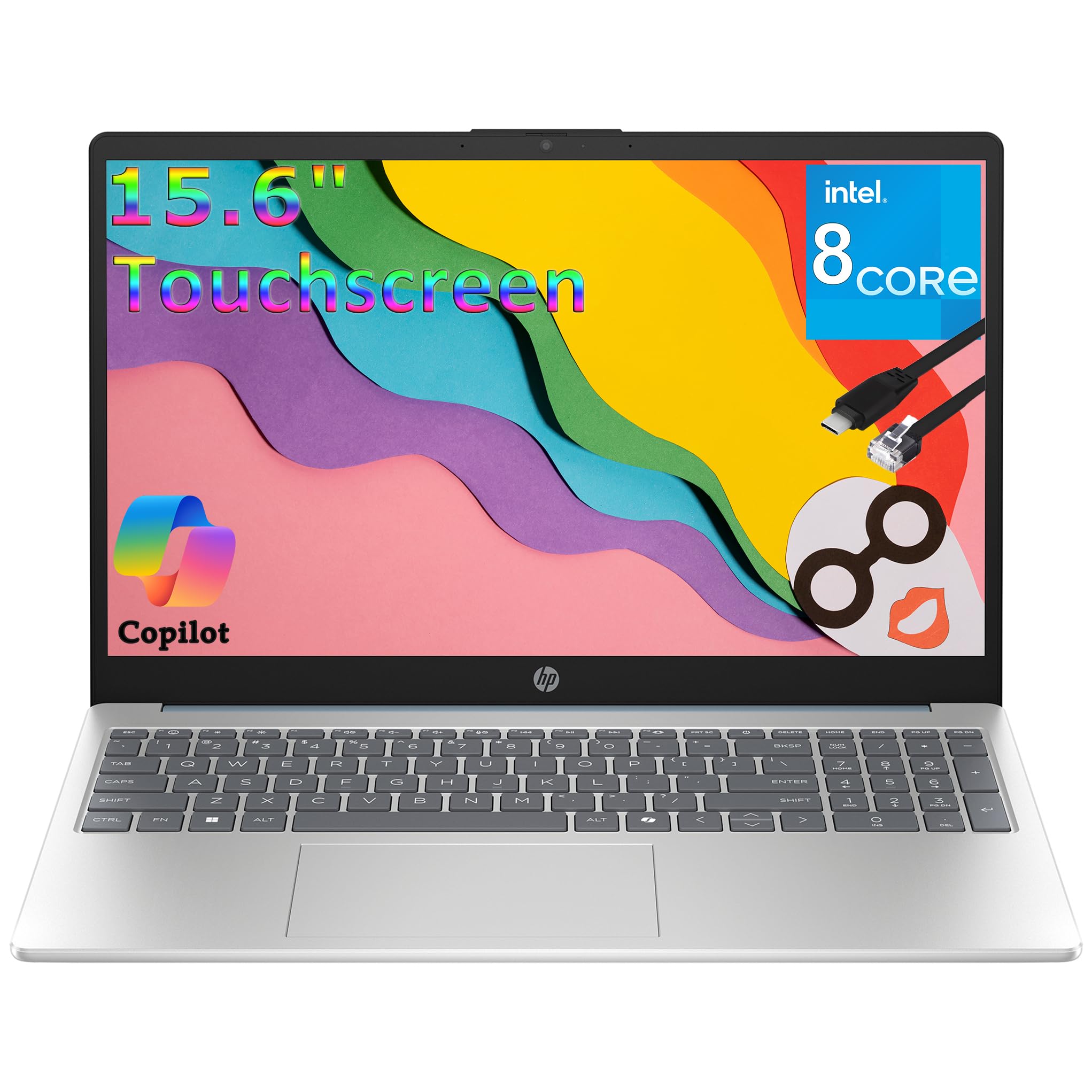 HP Laptop Computer for Student Home Study with Touchscreen, Office 365, Intel Core i3-N305(8C/8T), Copilot AI, (16GB RAM, 250GB SSD), 15.6" FHD, WiFi 6, Type C RJ45 Cable, Windows 11 Home, Blue 16GB RAM, 256GB PCIe SSD