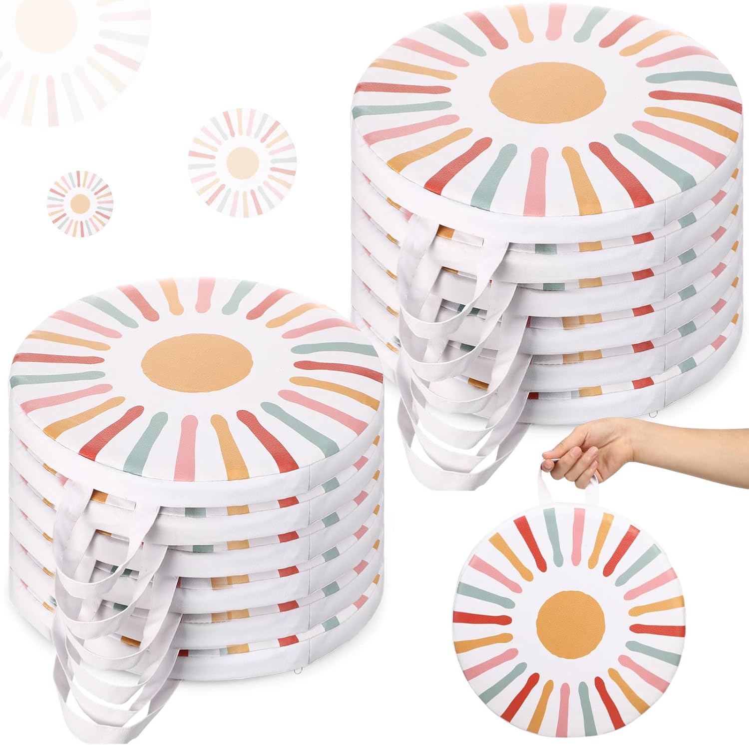 12 Pcs 12 Inches Floor Cushions for Classroom Boho Round Flexible Seating Pads with Handles Bohemian Floor Pillows for Home Daycare Preschool Playroom Reading Corner Yoga and Meditation