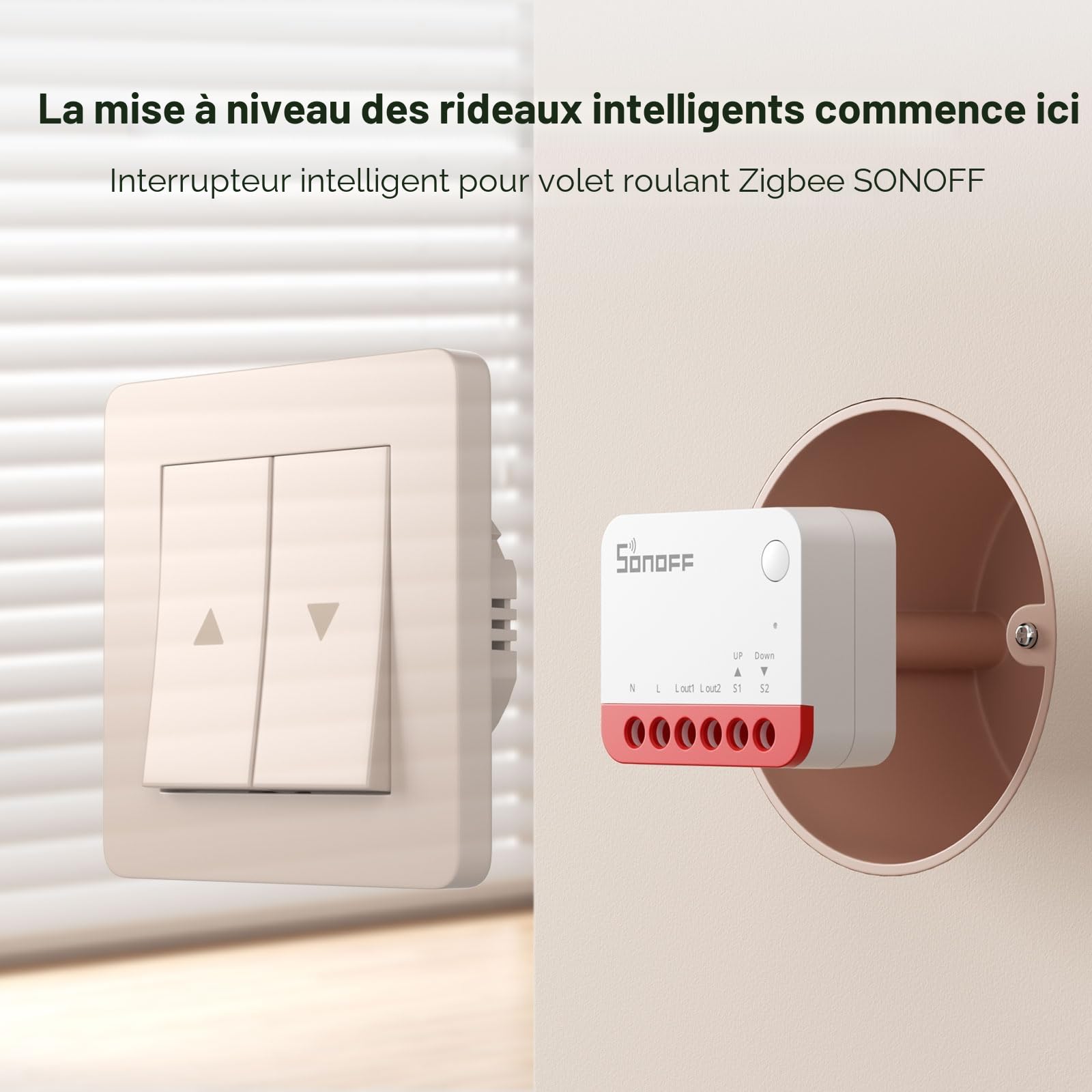 SONOFF Interrupteur Zigbee MINI-ZBRBS pour Volet Roulant, Contrôle en Pourcentage, Compatible Alexa/Google Assistant