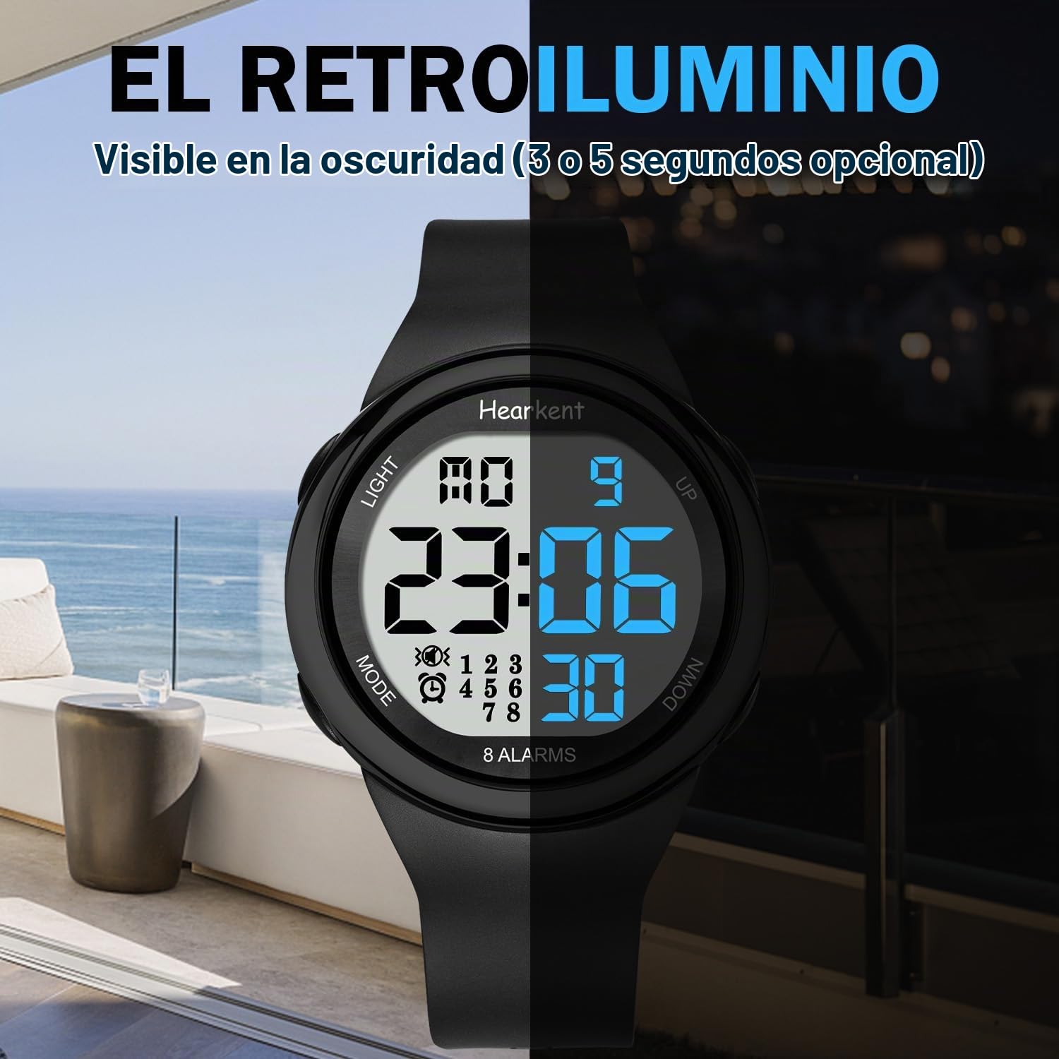 Hearkent Reloj de vibración con 8 alarmas para Personas Mayores | Reloj recordatorio de medicamentos para Personas sordas, recordatorio de alarmas(Negro)