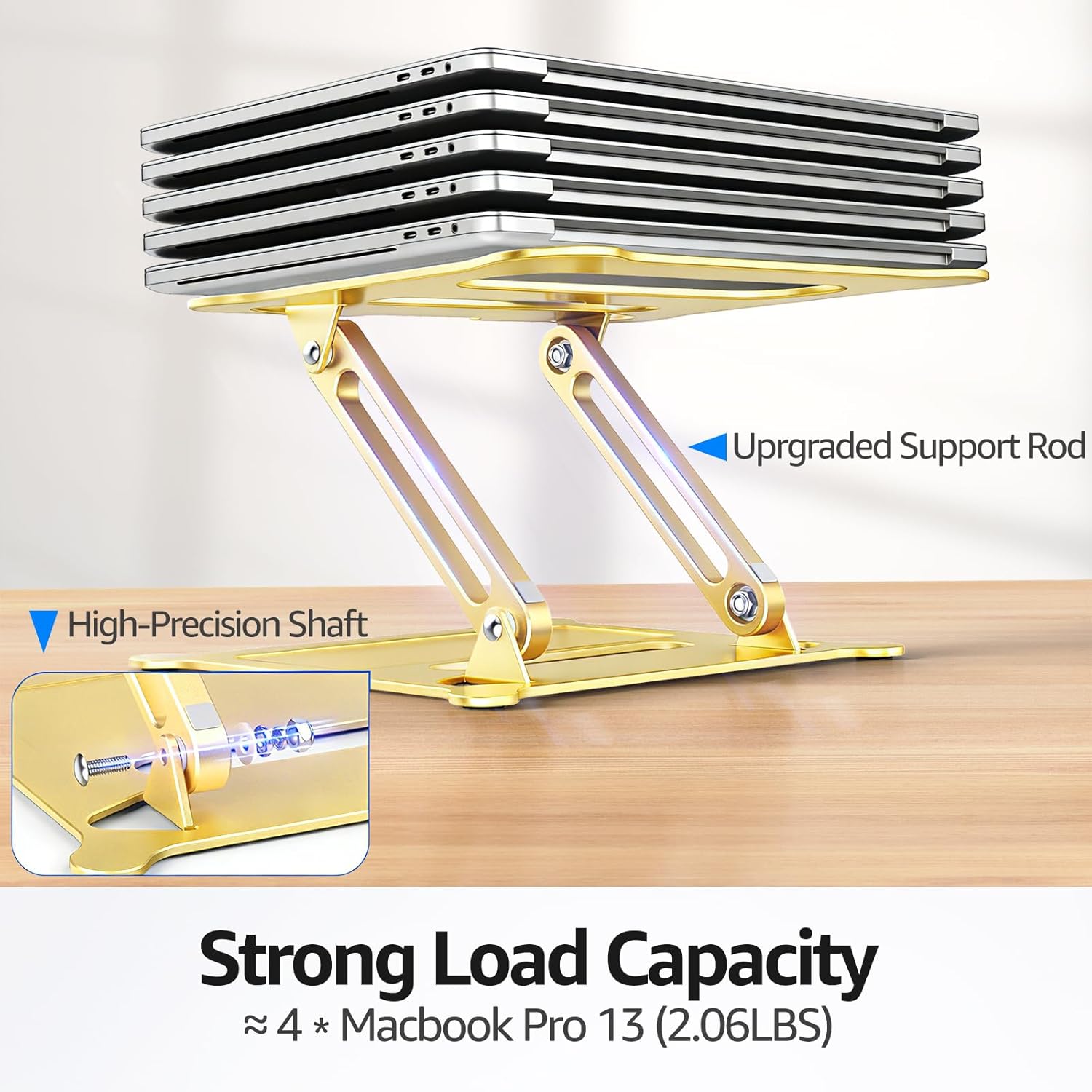 Urmust Laptop Notebook Stand Holder Adjustable Laptop Stand Portable Computer Riser Compatible with MacBook Air Pro HP Dell XPS Lenovo All Laptops 10-15.6"(Gold)