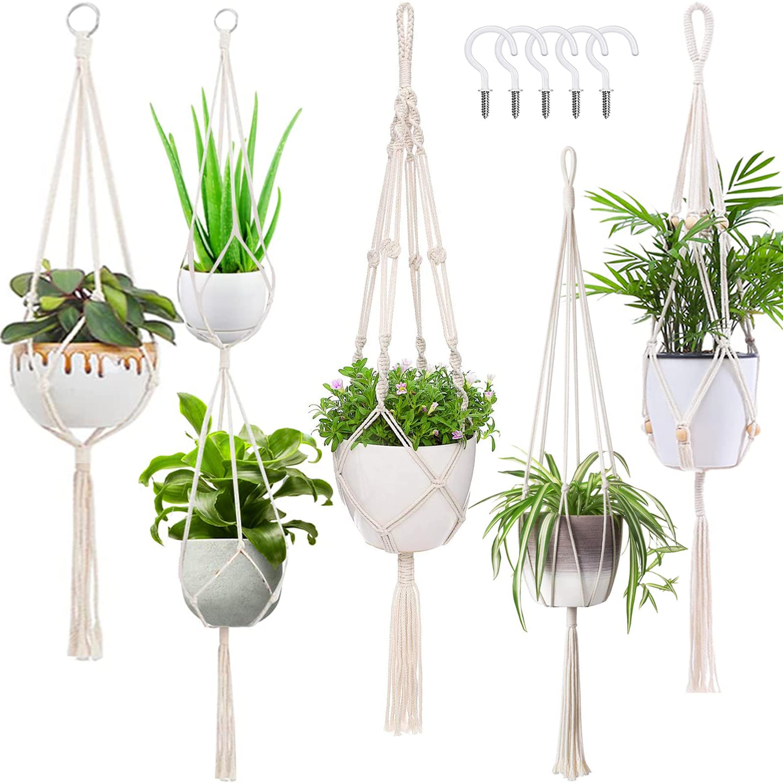 Macrame Plant Hangers 5 Pack Cotton Indoor Outdoor Home Decor Hanging