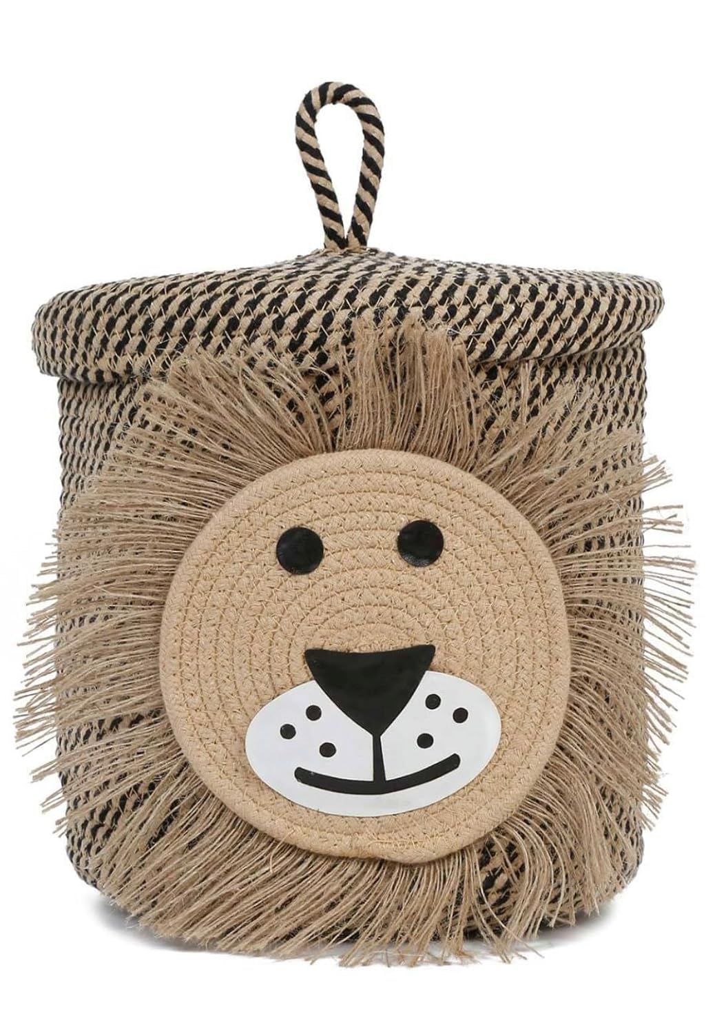 JK Enterprises Woven Cotton Rope Round Jute Basket Bin Storage Organizer With Lid for Home, Kitchen, Baby, Laundry Hamper, Toys, Clothes(Mix Sher, 10+10), 25X20X5 Cm, Beige Black Mix