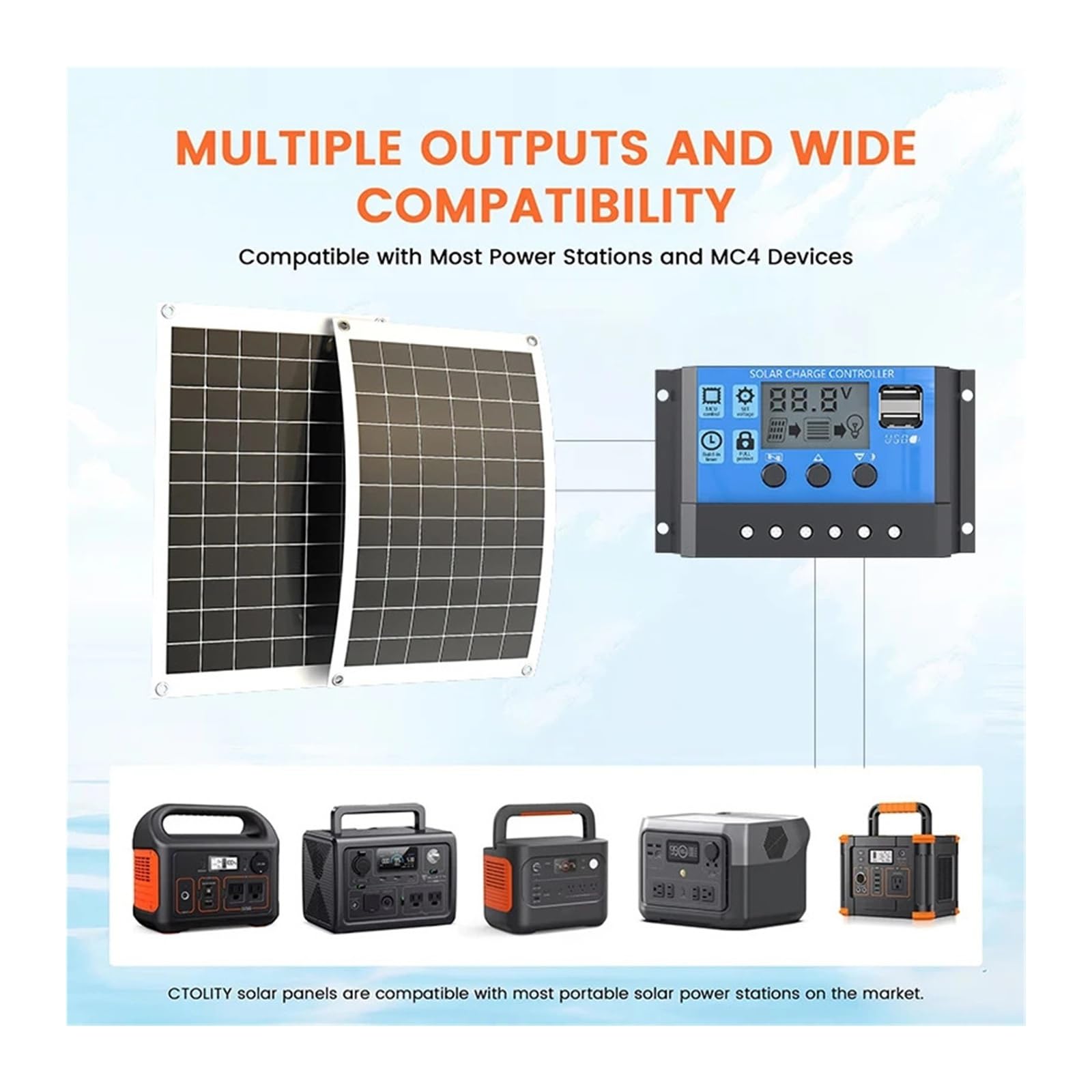 100 W 12 V Solarpanel-Set mit 60 A MPPT-Controller und USB-Anschluss – komplette netzunabhängige Stromversorgungslösung for Wohnmobil, Boot und Camping(Solar panel)