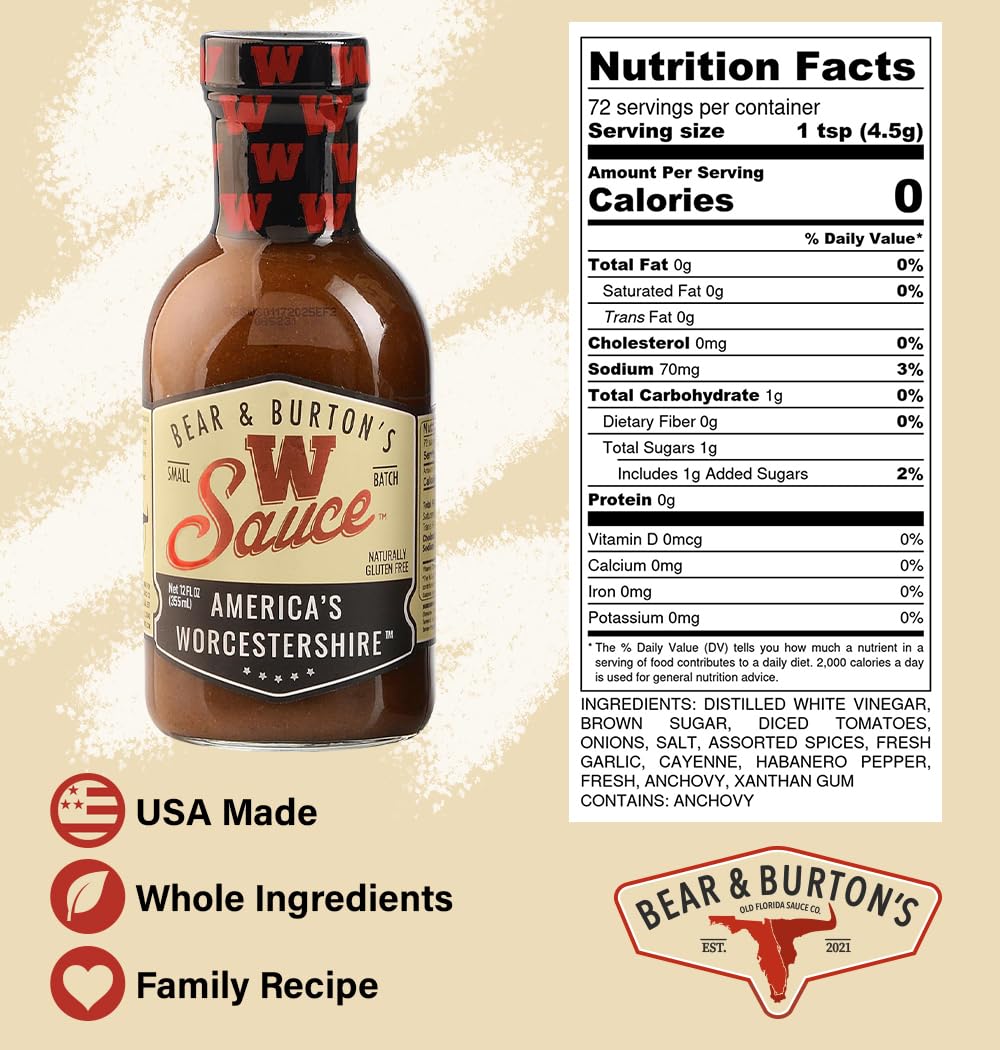 Bear & Burton's W Sauce + Fireshire, Two Pack Fireshire and Original W Sauce, 12 Fl oz Bear and Burtons W Sauce + Fireshire, Two Pack Fireshire and Original W Sauce | Distinctive Spicy Worcestershire Sauce Blend | Perfect for Steaks, Dressings & Marinades | 12 Oz