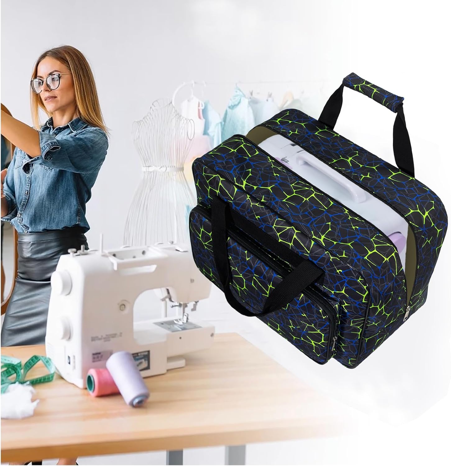 Sewing Machine Carrying Case，Sewing Machine Carrying Case Tote Bag，Universal Tote Storage Bag with Pockets and Handles, Suitable for Most Standard Singer, Janome (BLACK)