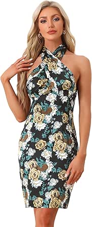 INSPIRE CHIC Women's Summer Dresses Wrap Ruffle Hem Round Neck Sleeveless Smock Back Waist Floral Dress