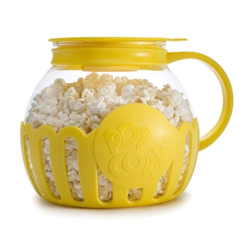 Ecolution Patented Micro-Pop Microwave Popcorn Popper with Temperature Safe Glass, 3-in-1 Lid Measures Kernels and Melts Butter, Made Without BPA, Dishwasher Safe, 3-Quart, Yellow - 3-Quart Family Size - Yellow