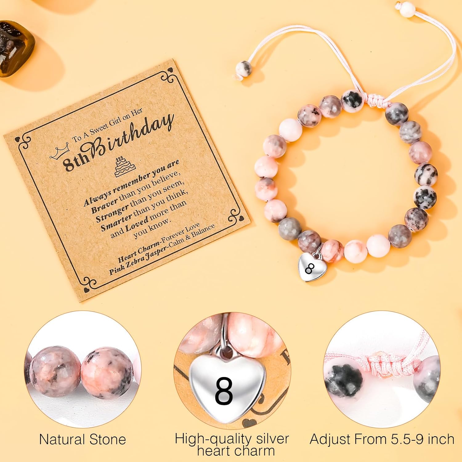 Chuchoter To My Daughter/Granddaughter/Niece Bracelet,Sweet Heart Natural Stone Beaded Bracelet For girl,Birthday Christmas Valentines Graduation Gifts for girl - Image 6