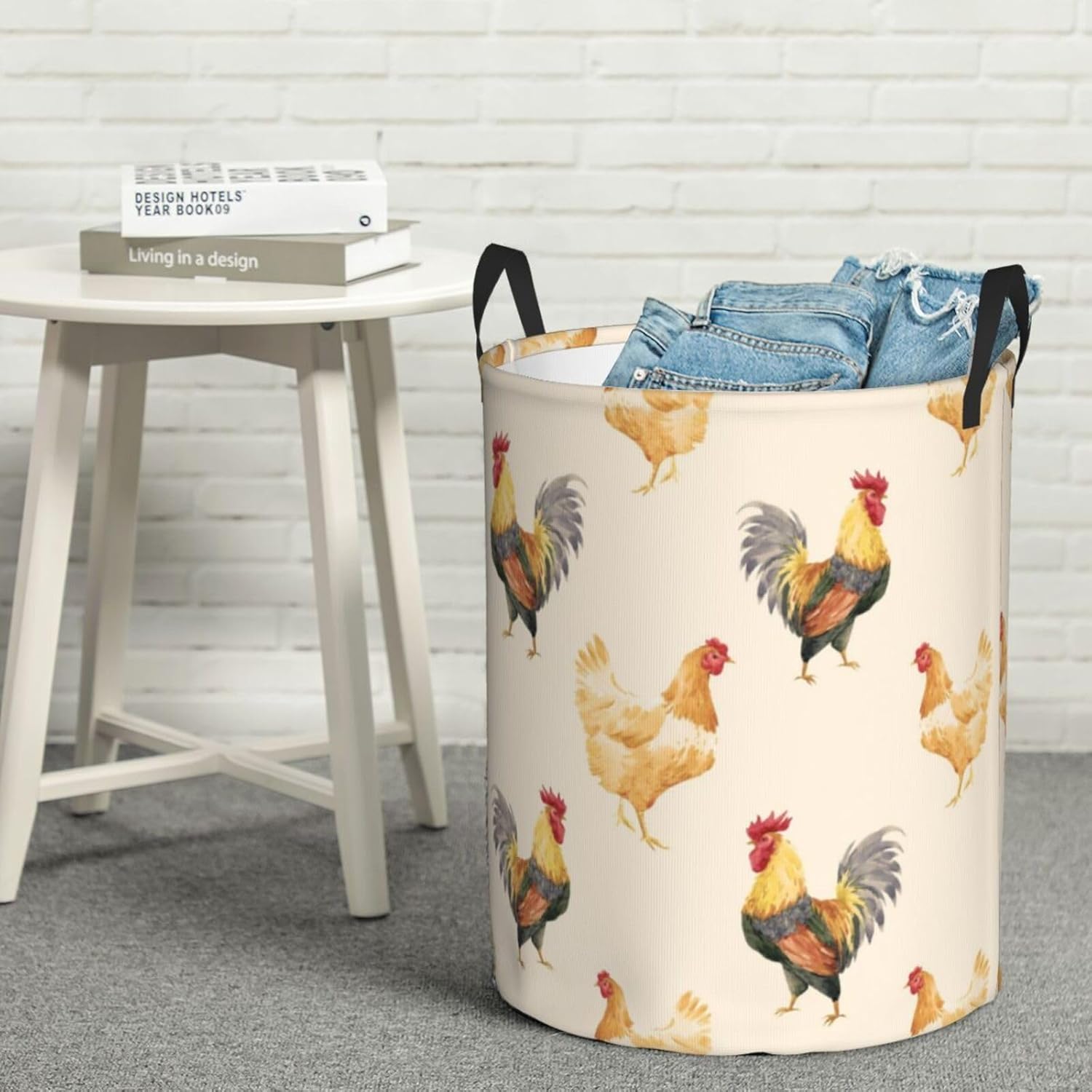 Cock Rooster Chicken Laundry Hamper with Durable Handle Waterproof Foldable Laundry Basket Round Storage Basket Organizer for Bedroom Bathroom and Nursery