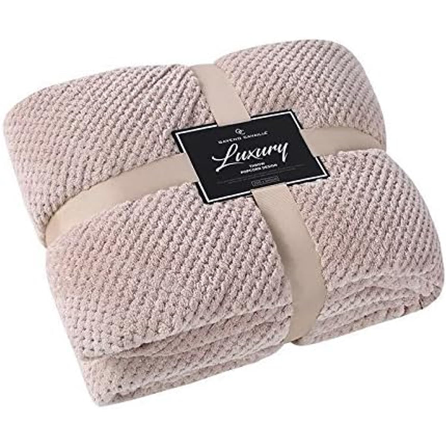 Waffle Honeycomb Throw Fleece Blankets, 100% Polyester Faux Fur Throws Bed Settee Sofa/Bedspread/Travel Blankets – Super Soft, light, Warm, Cosy Large Blanket (Blush Pink, Single 130 x 150 cm)