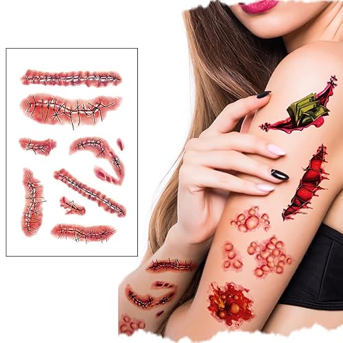 Miniatura 3 de Maquillaje de broma de Halloween, tatuaje temporal, juego de roles de Halloween, kit de calcomanías decorativas de tatuaje de boca grande,