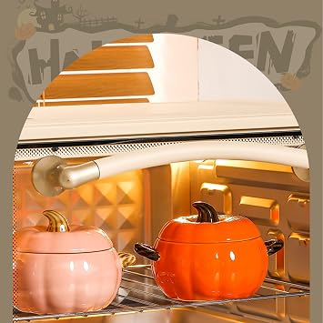 Dutch Pot with Lid, Pumpkin Shaped Ceramic Dessert Bowl, Cute Cushaw Bowl, Pumpkin Shaped Clay Pot Safe for Microwave and Dishwasher, Ideal Kitchen Decoration and Gift for Halloween (Orange)