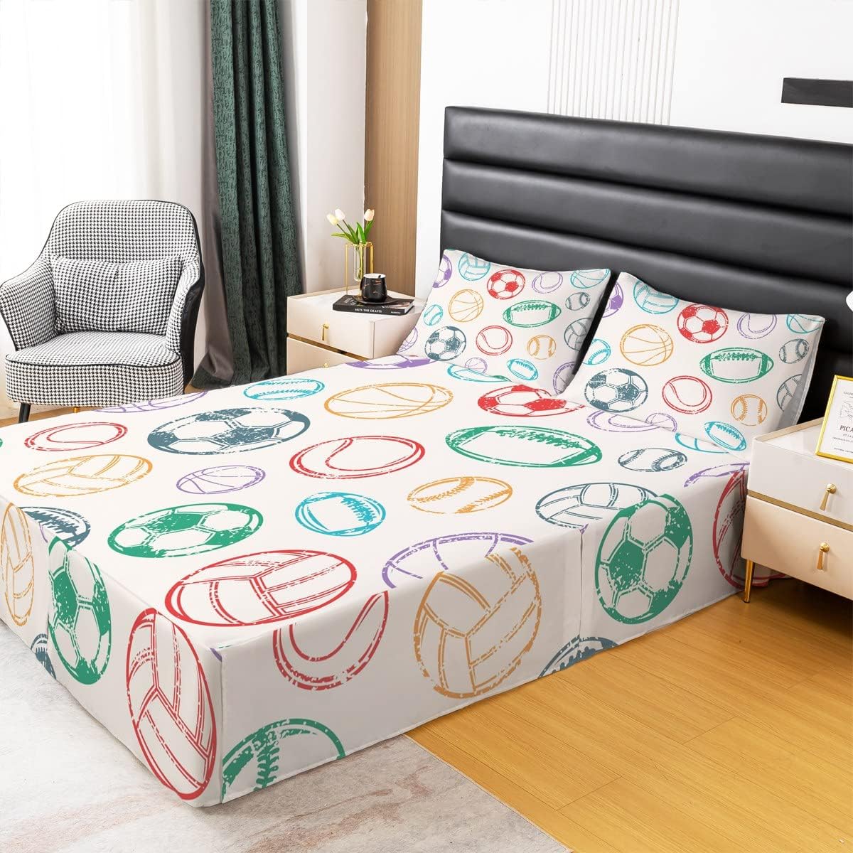 Twin Size Baseball Bed Skirt,Sports Game 15 Inch Drop Brushed Microfiber Bed Skirts for Kids Boys Girls Room,Ball Games Dust Ruffle Pleated Bedskirt