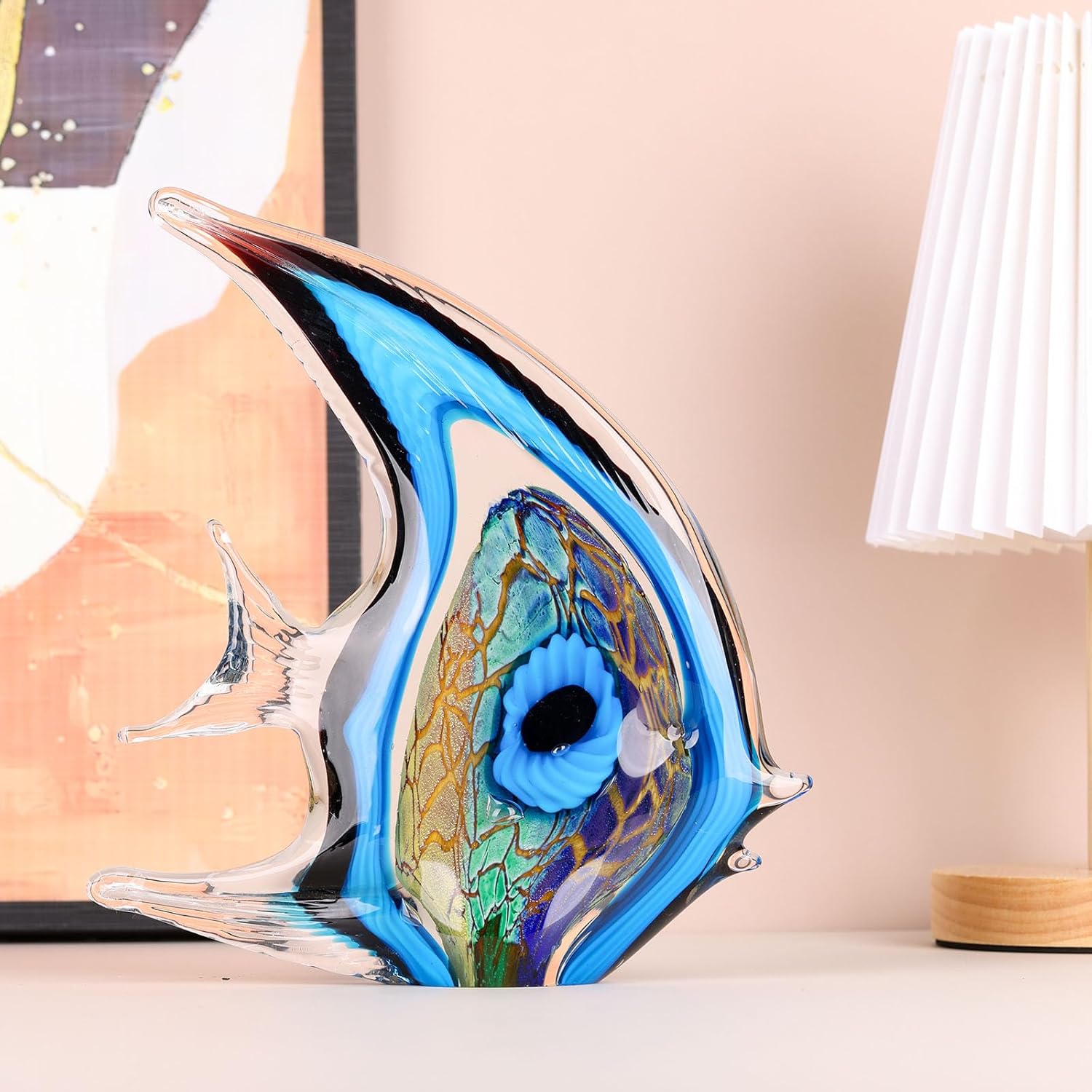 XMGZQ Hand Blown Blue Glass Fish Figurines for Home Decor Accent,Sea Glass Art Paperweights,Tropical Fish Collectables Ornaments,Sea Animal Sculptures for Coastal Beach Room Decor,Coffee Table - Image 5