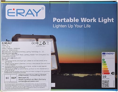 Miniatura 8 de ERAY Luz de trabajo LED recargable con control remoto, batería de 15000 mAh 10000 LM, luces solares portátiles de camping, IP66 4 modos de