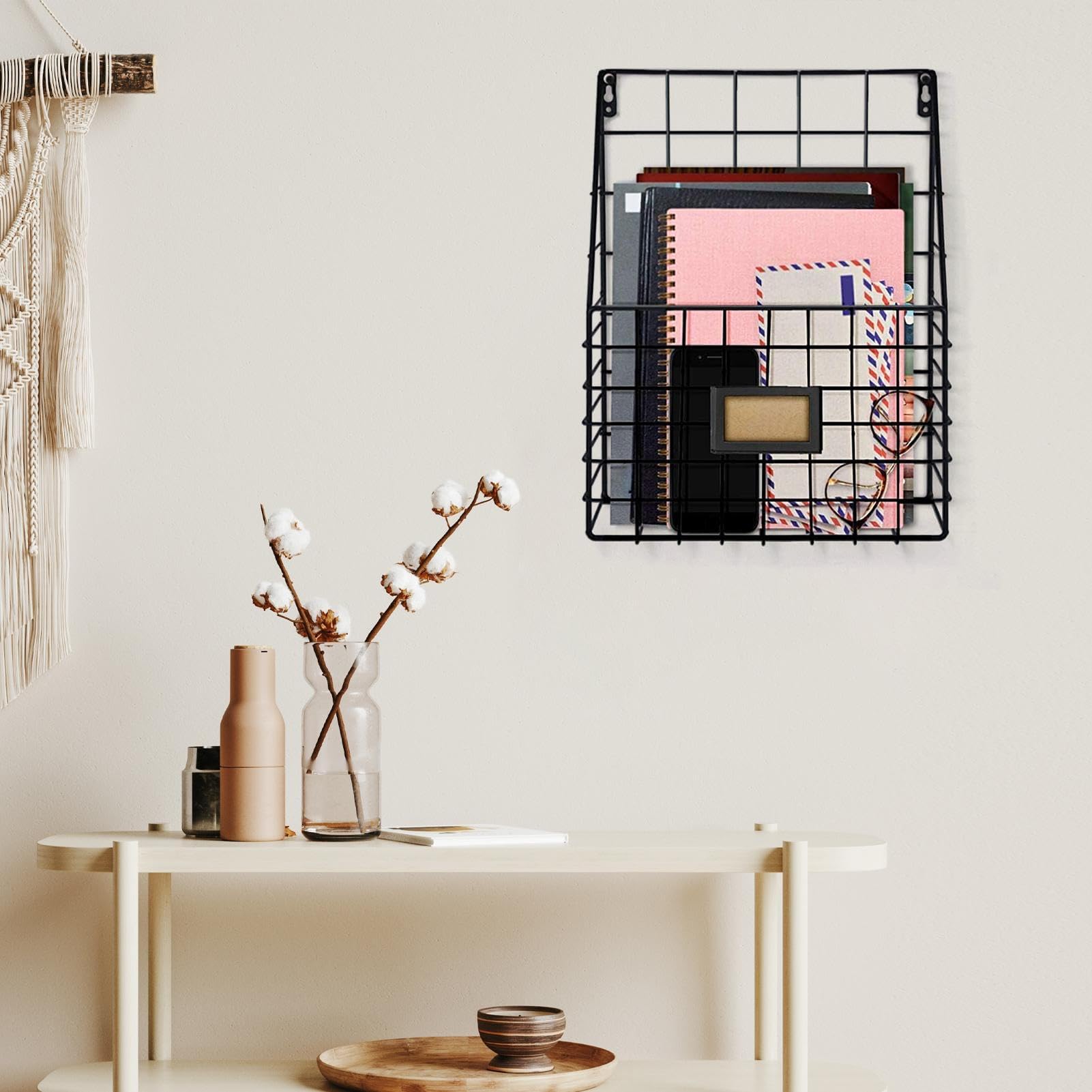 Porta documenti da parete in metallo e disco in vinile, 28 x 9 x 40 cm, elegante scaffale per casa, ufficio, ingresso, bagno, cucina.
