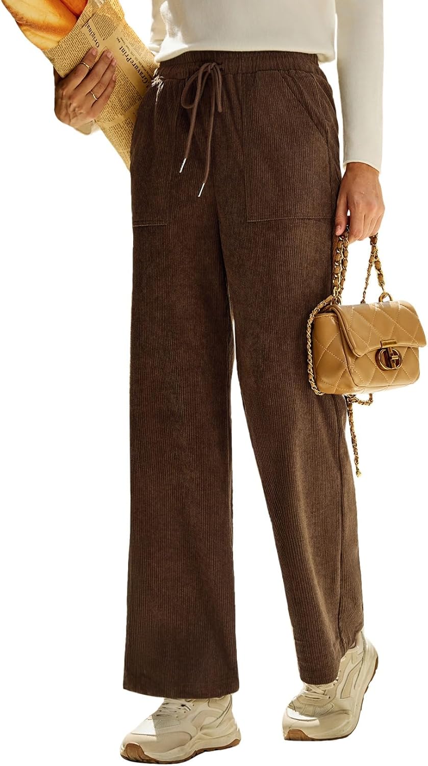 EVALESS Women Corduroy Pants Wide Leg Casual High Waisted Straight Leg Baggy Trousers - Image 3