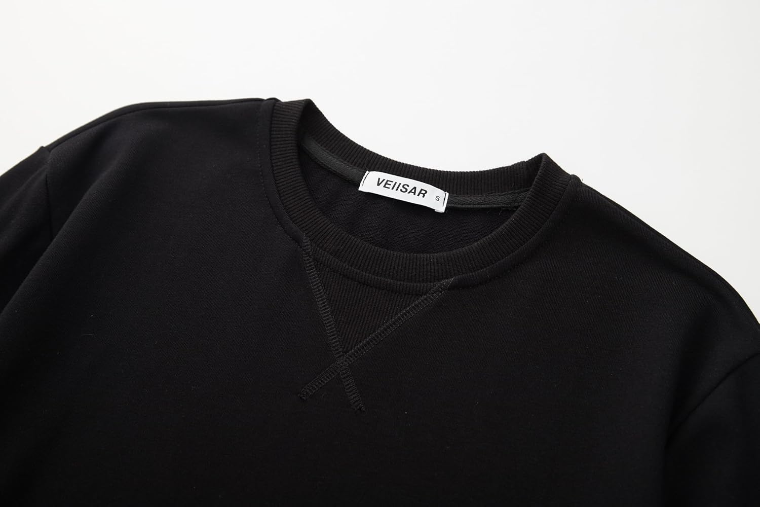 VEIISAR Men's Crewneck Sweatshirt - Basic Long Sleeve Pullover for Casual & Athletic Wear (616 Black S) - Image 4