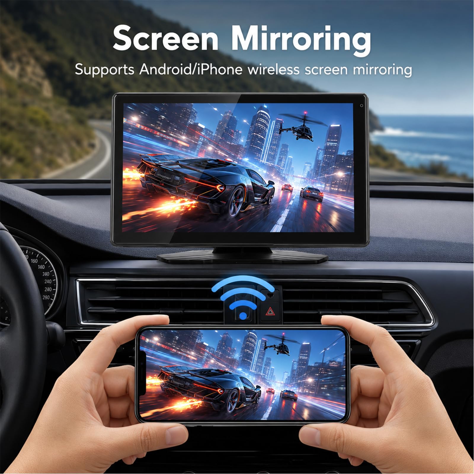 GPS Voiture 9 Pouces, Ecran Voiture avec Guidage Vocal, Mirror Link sans Fil, Bluetooth 5.4, Entrée AUX, FM, GPS Camping Car pour Voiture Camion Taxi Bus Poids Lourd