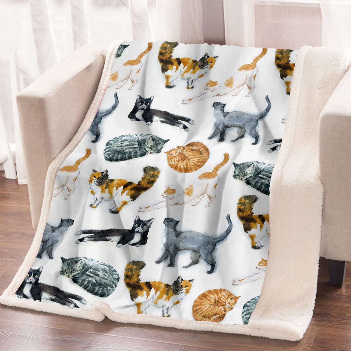 ARIGHTEX Watercolor Cat Blanket Vintage Cats Fluffy Plush Blanket Cute Animal Pattern Sherpa Fleece Throw Blankets for Girl Bed Couch Chair (50x60 Inches)