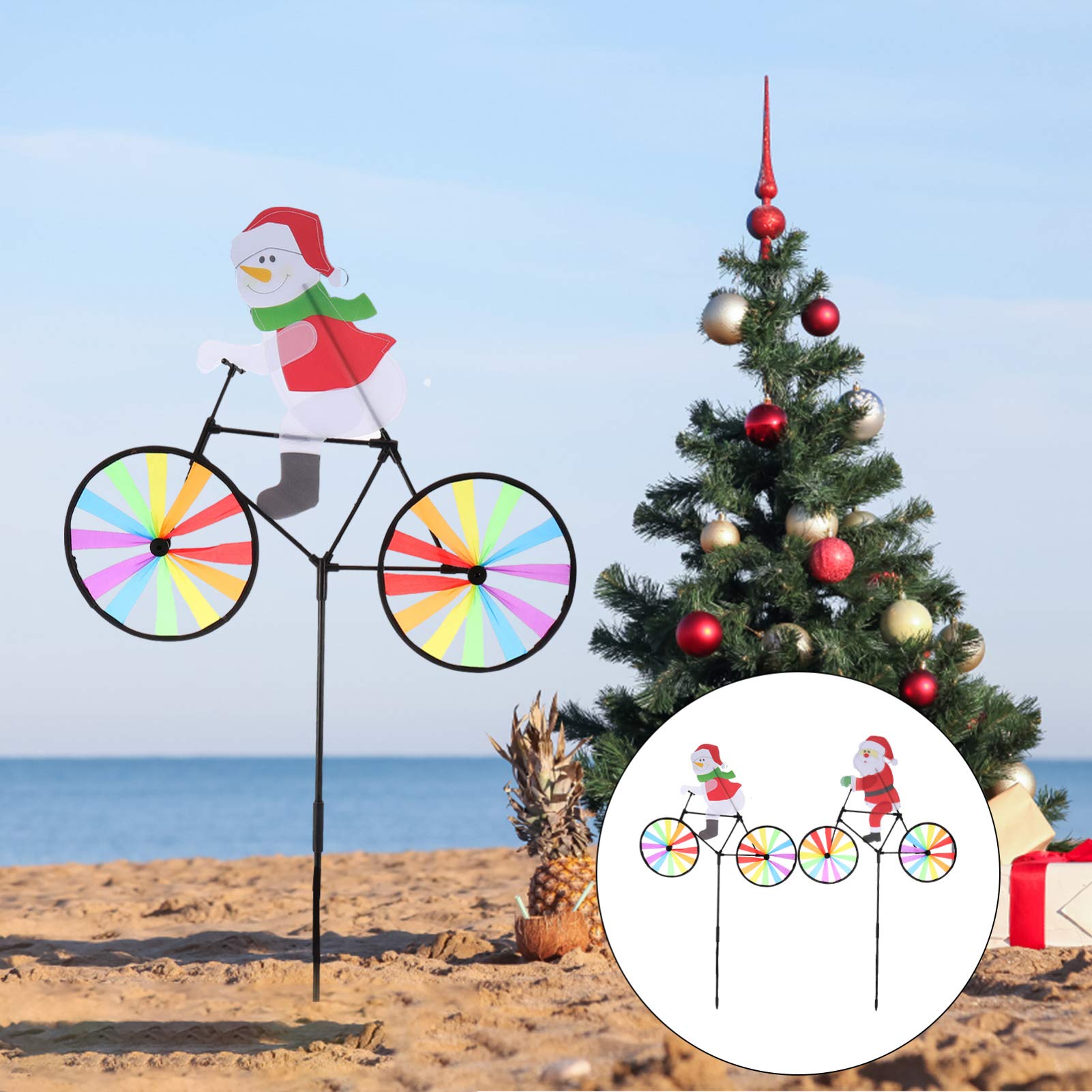 Lot de 2 moulins à vent de Noël Père Noël sur vélo pour décoration de jardin de vacances, jardin, cour, patio, crèche