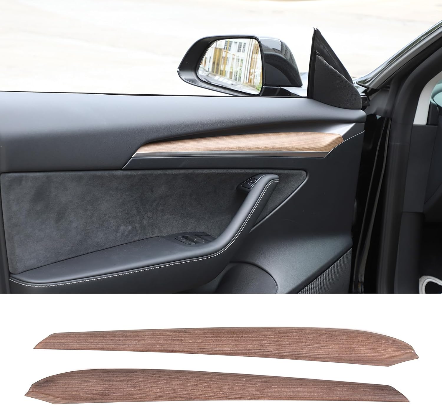 Interior Door Panel Trim Strip Cover for Tesla Model 3 2021-2023/ Gen 2.0, Inner Front Door Panel Strip Cover Trim for Tesla Model Y 2020-2024, Interior Doors 3D Strip Moulding Trim ABS (Wood Grain)