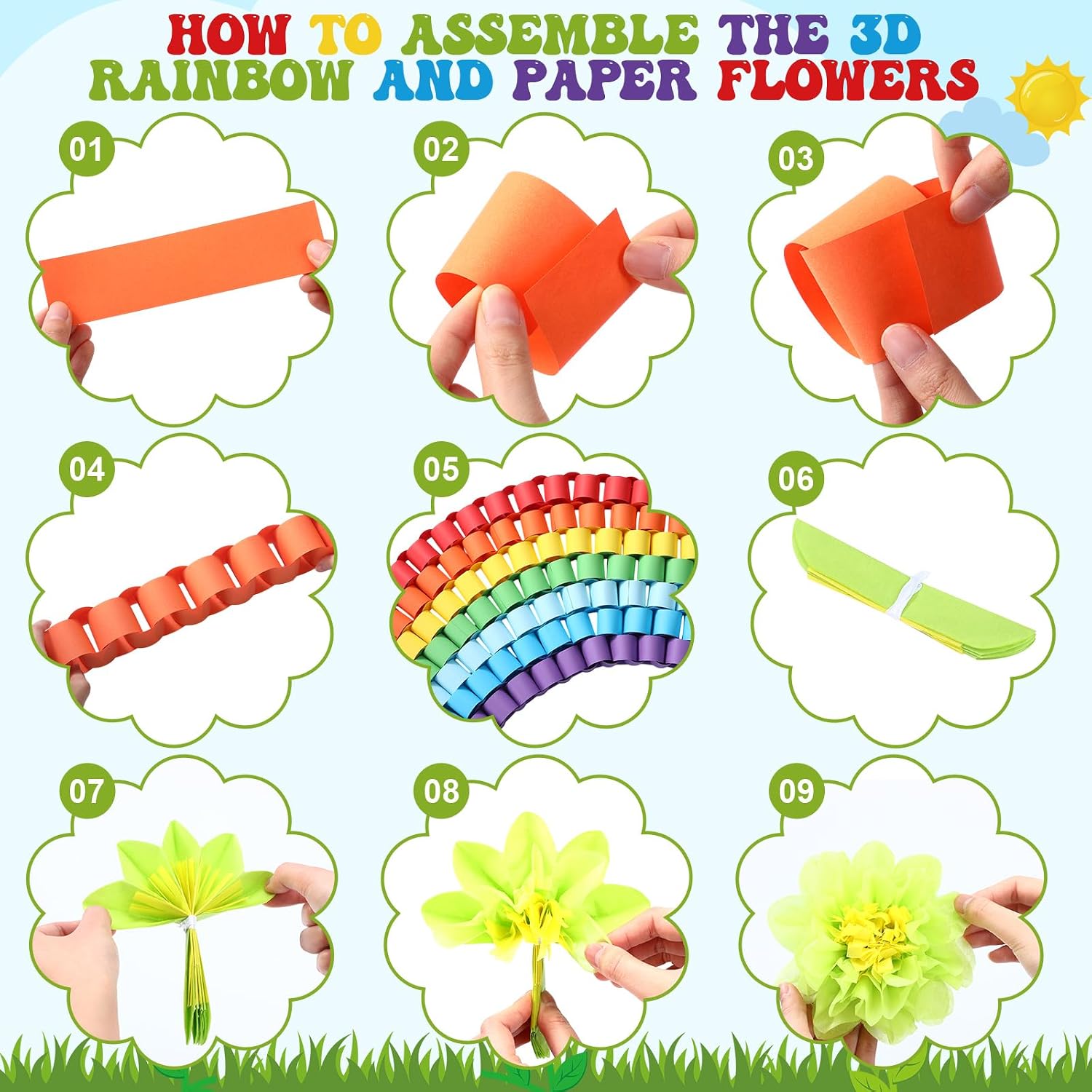Blosssound Spring Bulletin Board Decorations April Showers Bring May Flowers Decorations 3D Spring Flower Rainbow Cutouts with Paper Flowers Blackboard Wall Decals for School Home Party Decor image 3