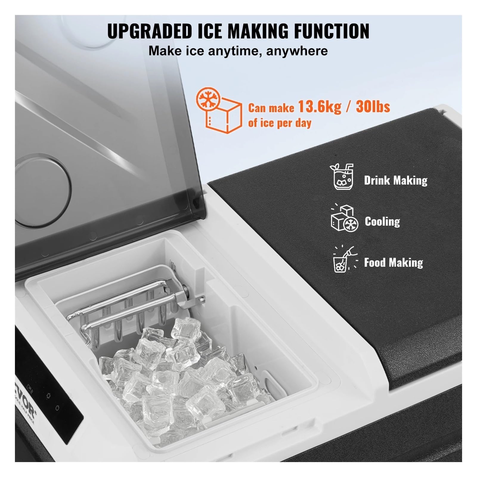 Refrigerador for Auto de 12 voltios, 38 Cuartos, congelador portátil de Doble Zona, compresor de Temperatura Ajustable.