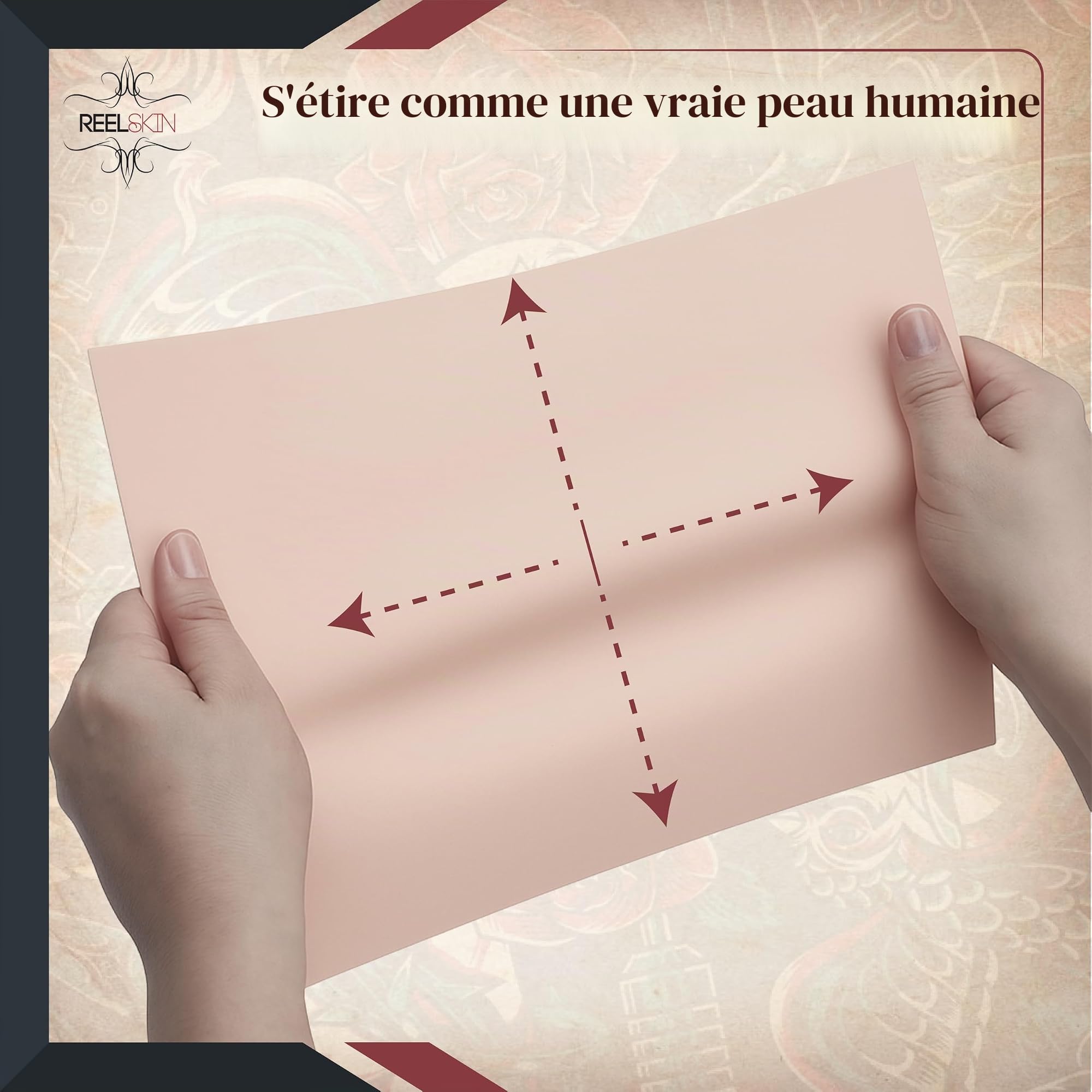 Reelskin Lot de 3 feuilles de silicone double face A4 pour pratique du tatouage, épaisseur 2,5 mm, s'étire comme de la vraie peau