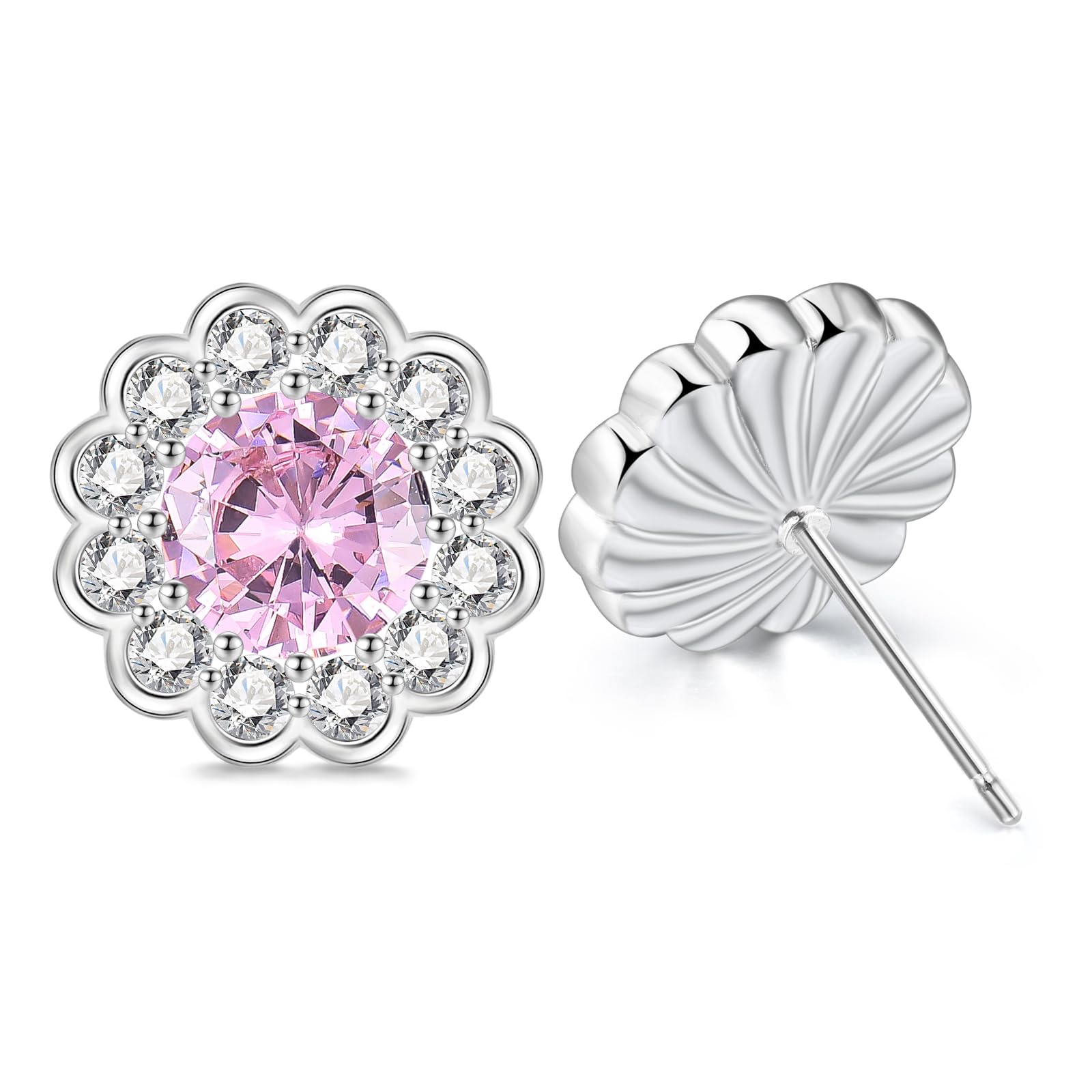 MASOP Ohrstecker Runde Blumen Zirkonia Rosa/Pinke Ohrringe S