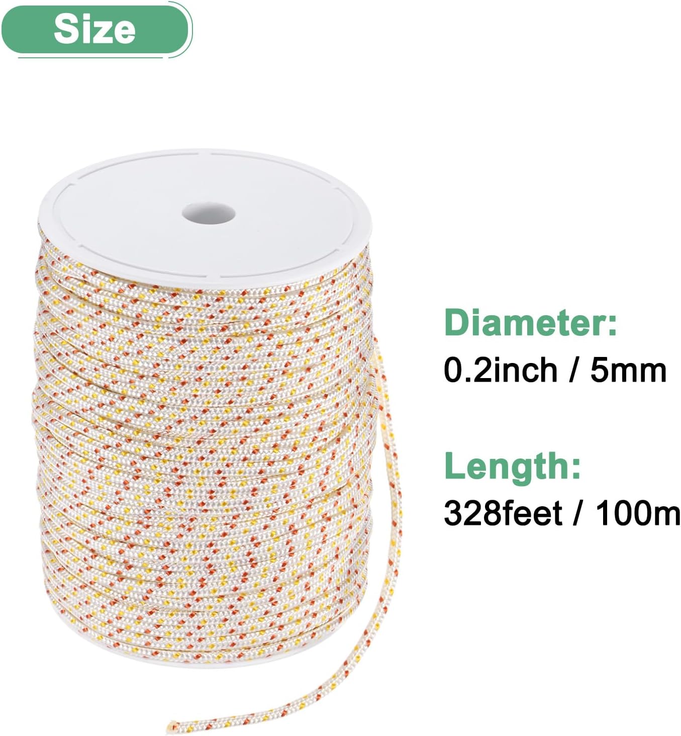 Recoil Starter Rope Pull Cord 5mm 100m Pull Starter Rope Nylon Pull Cord Pull Starter Rope for Mower/Chainsaw/Trimmer/Brush Cutter [White Red Yellow]
