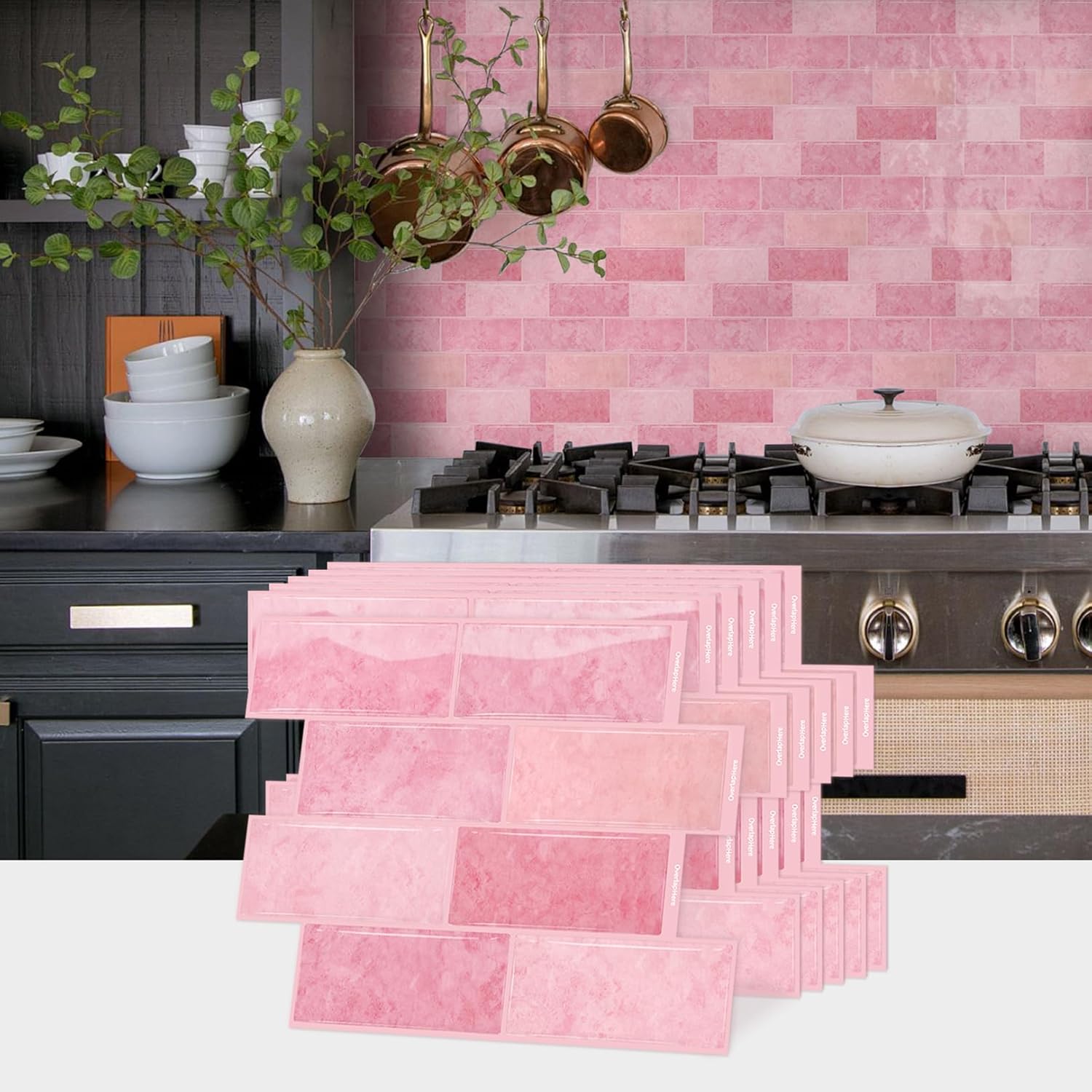 VICCI 10-Sheet Peel and Stick Subway Tile, Stick on Tiles Backsplash for Kitchen, 12x8.7 Inch 3D Waterproof Bathroom Wall Sticker - Pink