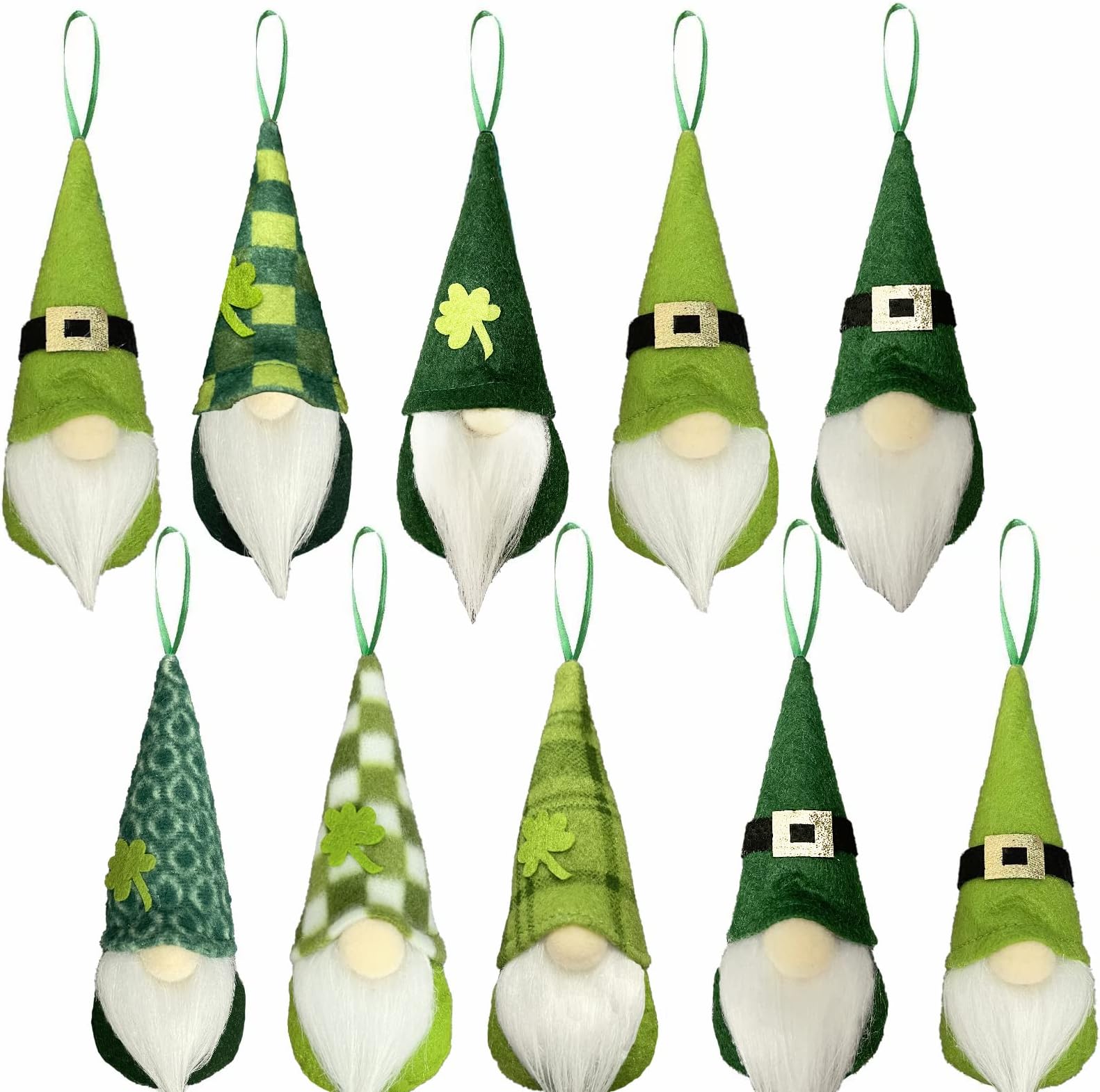 10 Pcs St Patrick’s Day Hanging Gnome Ornaments, Handmade Irish Lucky Clover Green Gnomes, Irish Gnomes Spring Decorations, Home Holiday Hanging Ornaments