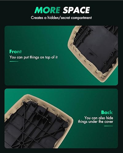 Miniatura 5 de SCITOO Cubierta de piel para consola central con reposabrazos, color beige, con base de repuesto para Highlander 2008-2014