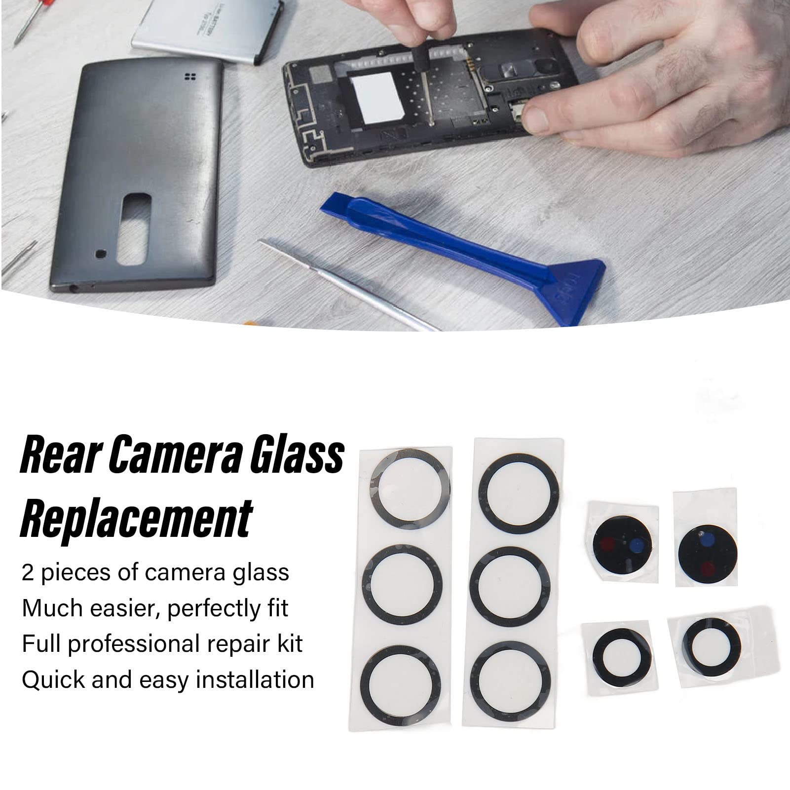 Kit Sostituzione Vetro Fotocamera Posteriore Per Samsung S22 Ultra 5G, Con 2 Lenti E 18 Strumenti Di Riparazione Professionali