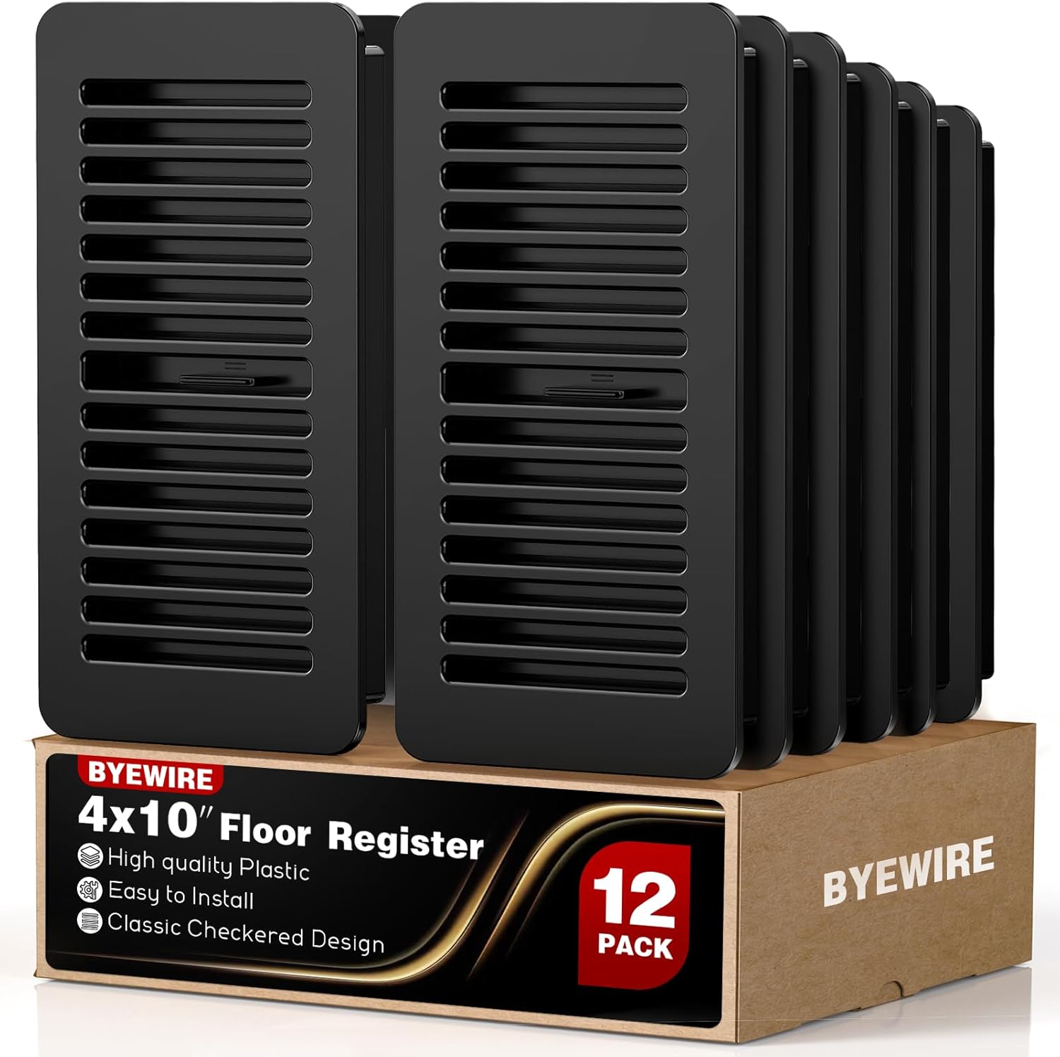 Floor Register 4x10, Floor Vent Cover, for Home Floor Sidewall Office or Ceiling Vent, Vent Covers for Home Floor 12 Pack, Black