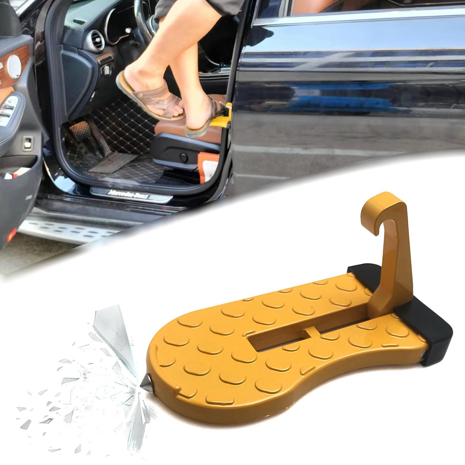 HLTTXS Car Door Pedal for Toyota Land Cruiser Prado 120 Land Cruiser Prado 150, Car doorstep Roof-Rack Foot Pedal Ladder, Foldable Portable Vehicle Rooftop Assistance Accessories,B/Yellow