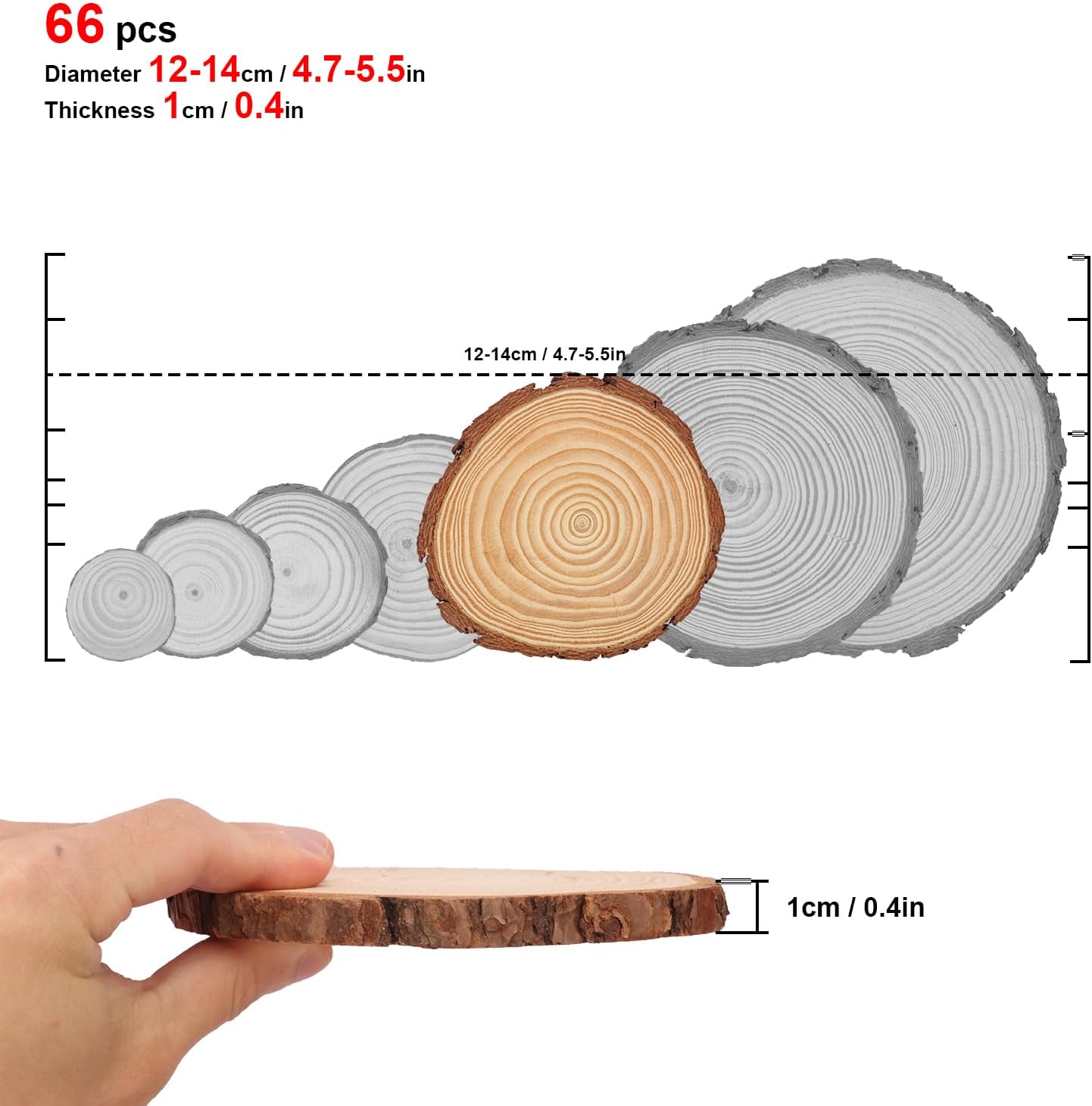 66 PCS Unfinished Wood Slices for Centerpieces, 4.7-5.5 Inch Natural Wood Slices with Tree Bark Pine and Wood Rounds Discs for DIY Crafts, Centerpieces, Art & Decor